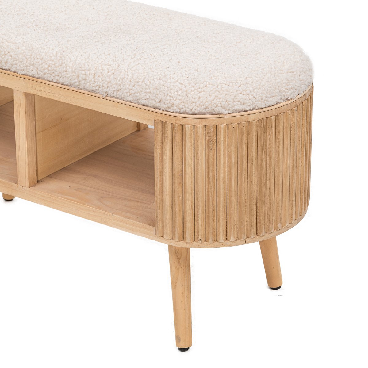 Banc avec rangement, pin et bouclette, ISUMI blanc cassé, NORDLYS