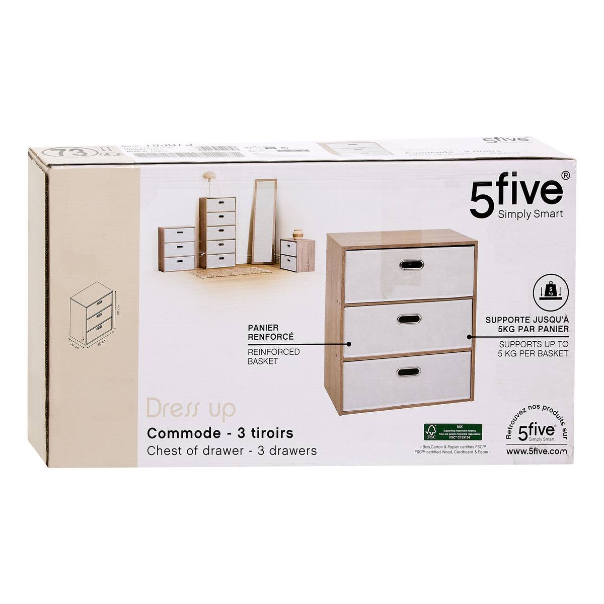 Commode 3 tiroirs en bois DRESS UP beige, 5FIVE SIMPLY SMART