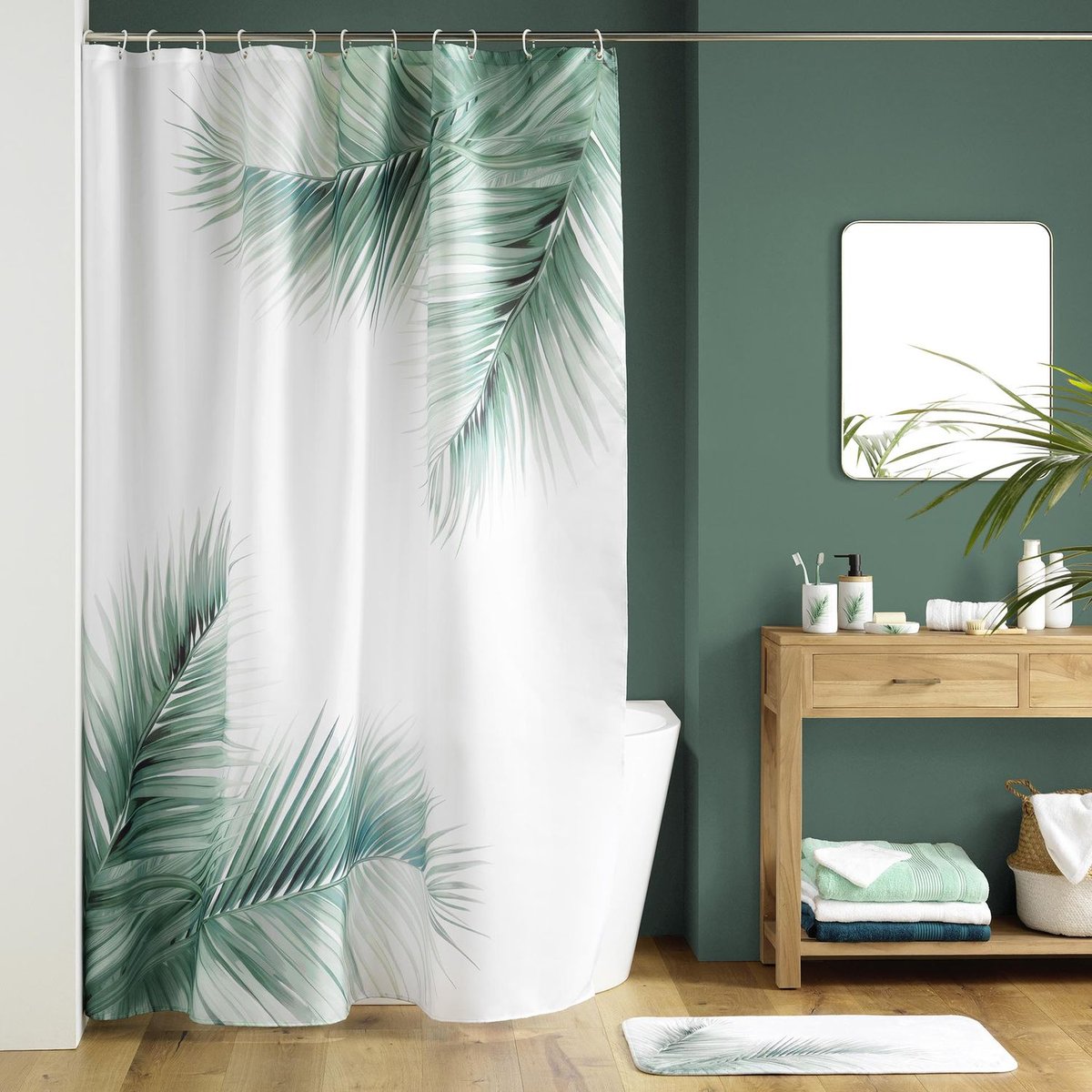 Distributeur de savon en céramique et bambou motif palmier VARADERO blanc, TOILINUX