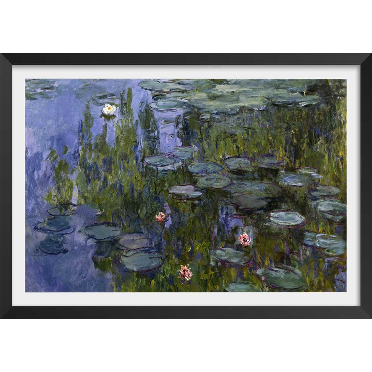 Poster Les Nympheas Claude Monet affiche + cadre en bois - noir, HEXOA