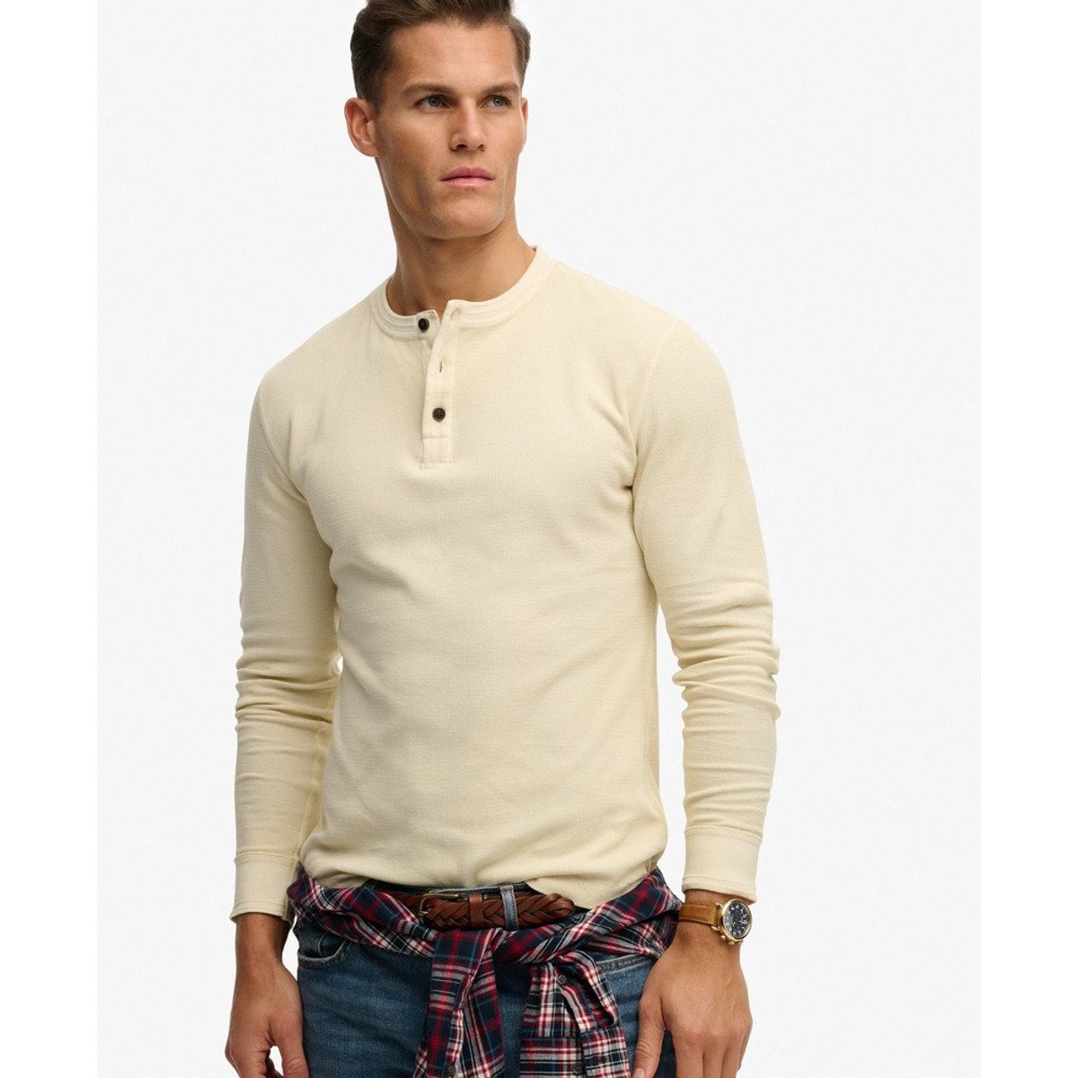 Haut Henley Texturé Léger beige avoine, SUPERDRY