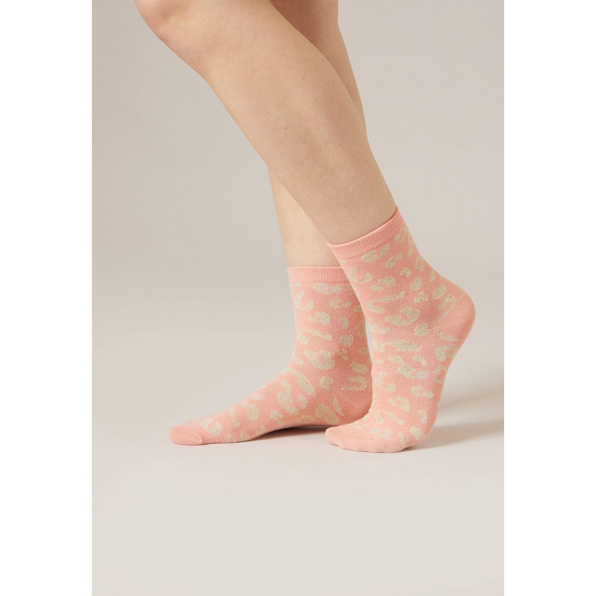 Lot de 3 paires de chaussettes femme en coton motif léopard LEOLA peach, DEELUXE