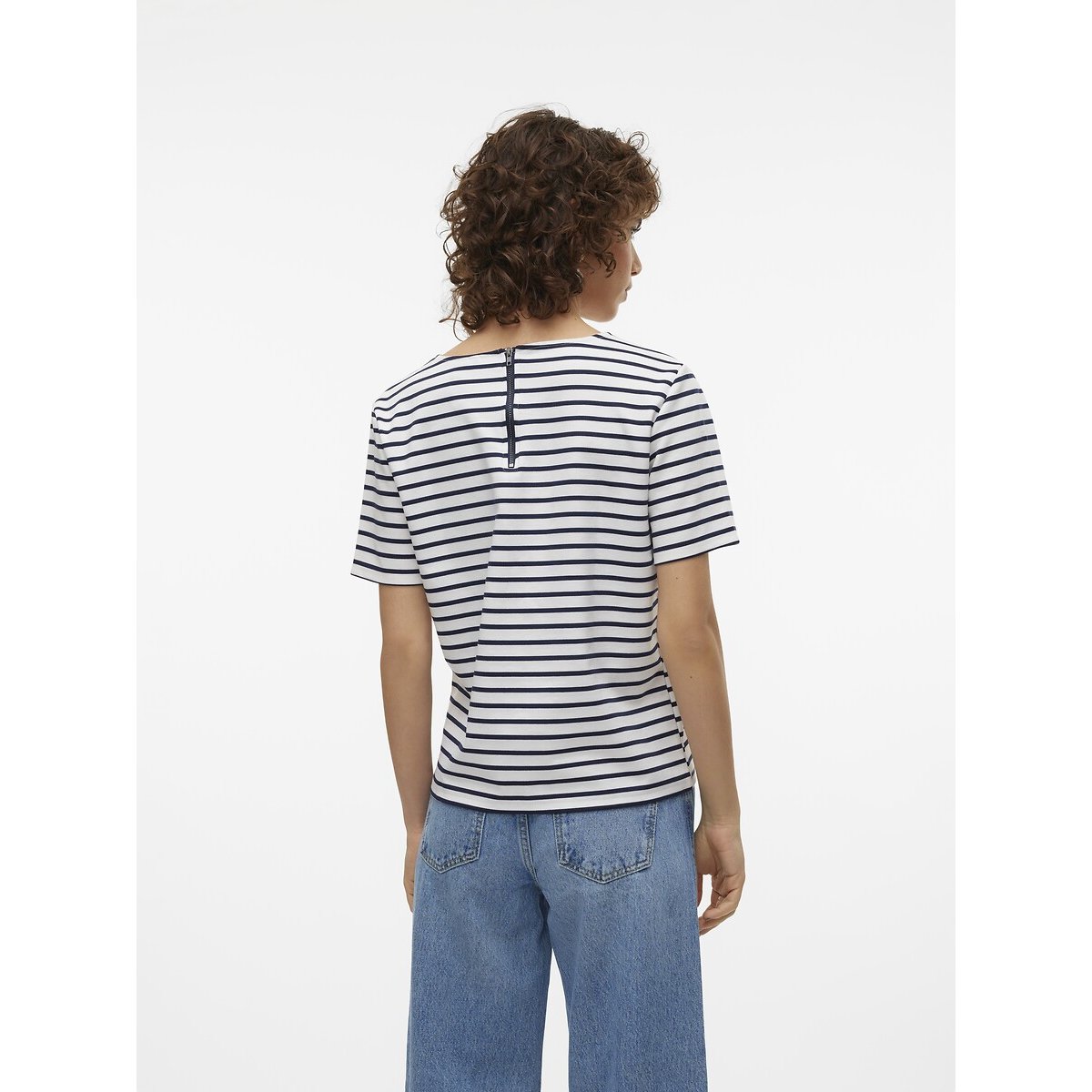 Gestreept T-shirt, ronde hals wit/marine, VERO MODA