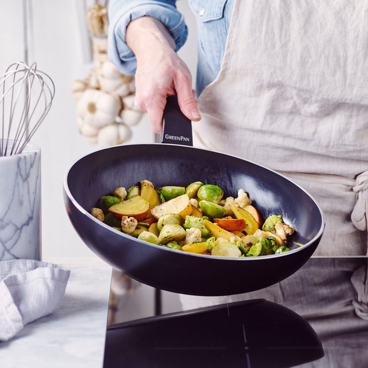 Wok 28 cm aluminium revêtement céramique-Essence noir, GREENPAN