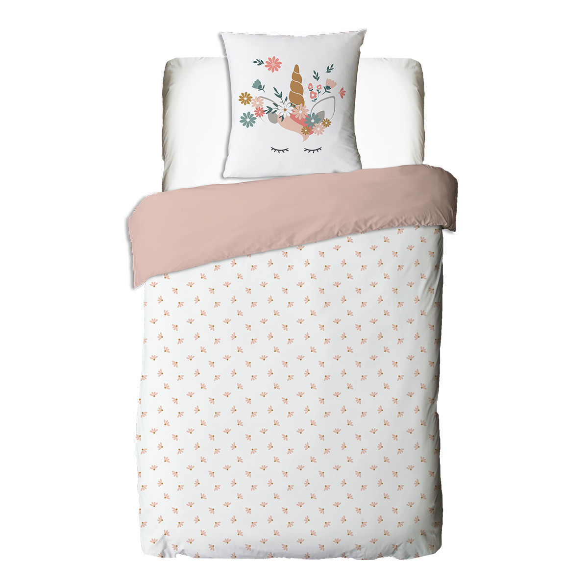 Parure de lit enfant en coton imprimé rose Licorne STELLA rose, FUTURE HOME