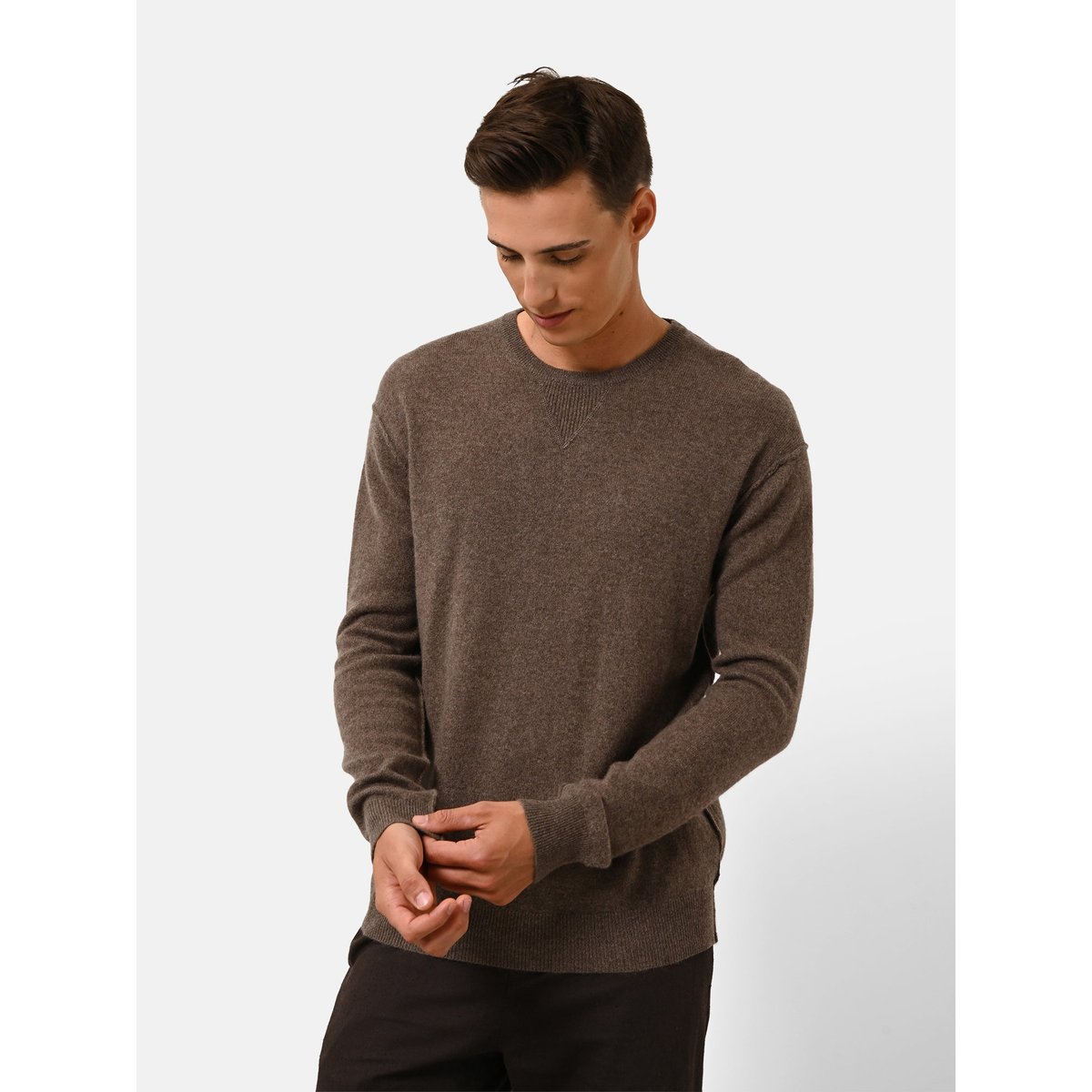Pull Col Rond Taupe Chiné Noe marron chiné, JUST CASHMERE