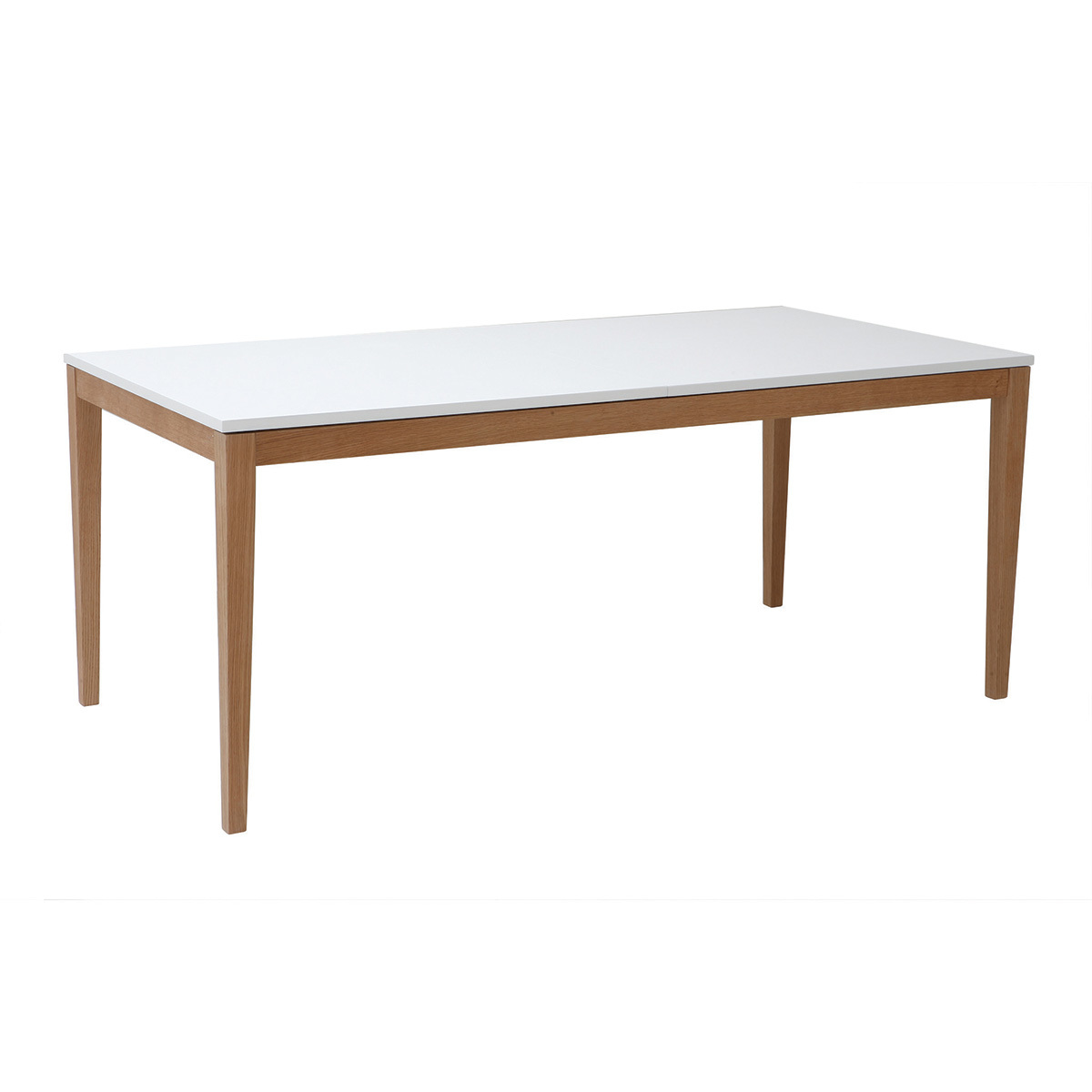 Table à manger scandinave extensible blanche pieds bois rectangulaire L180-260 cm DELAH bois clair / blanc, MILIBOO