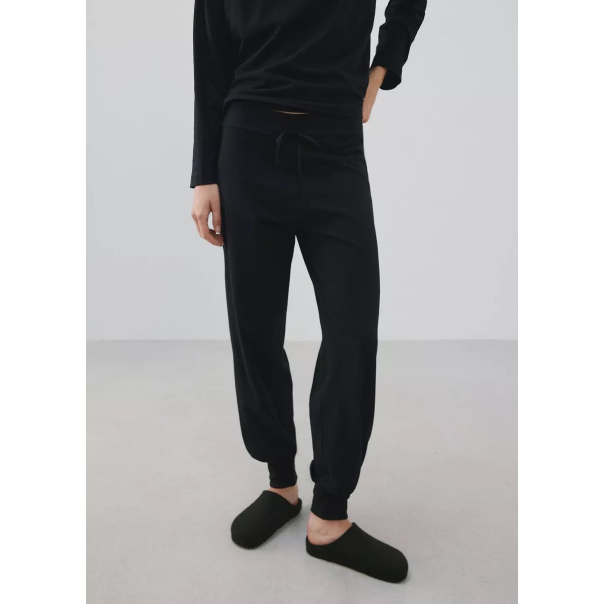 Pyjama deux pièces coton uni noir, MANGO
