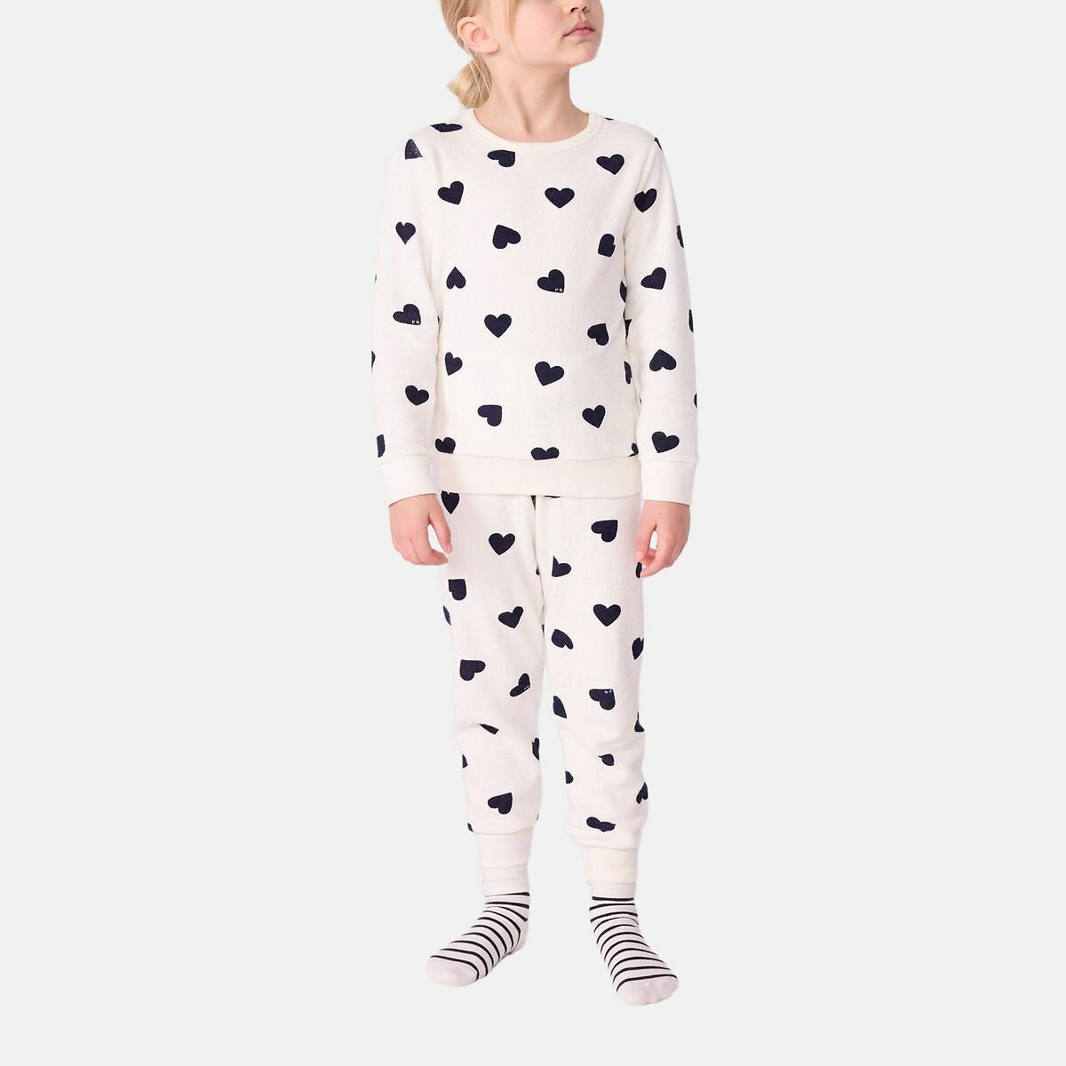 Pyjama enfant en coton éponge imprimé cœurs imprimé coeur, PETIT BATEAU