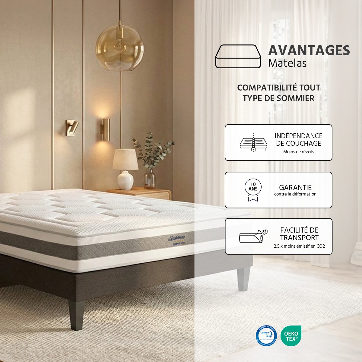 Matelas Mémoire de forme 22 cm SUBLIME - HYPSOM blanc, BELLECOUR