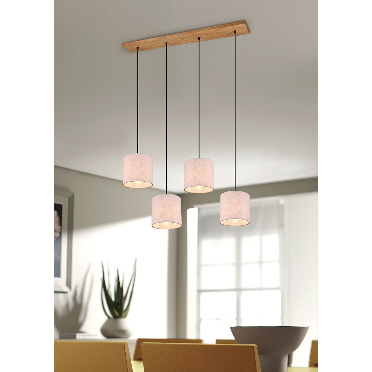 Candeeiro de teto Elmau, TRIO Lighting branco/madeira, TRIO LIGHTING