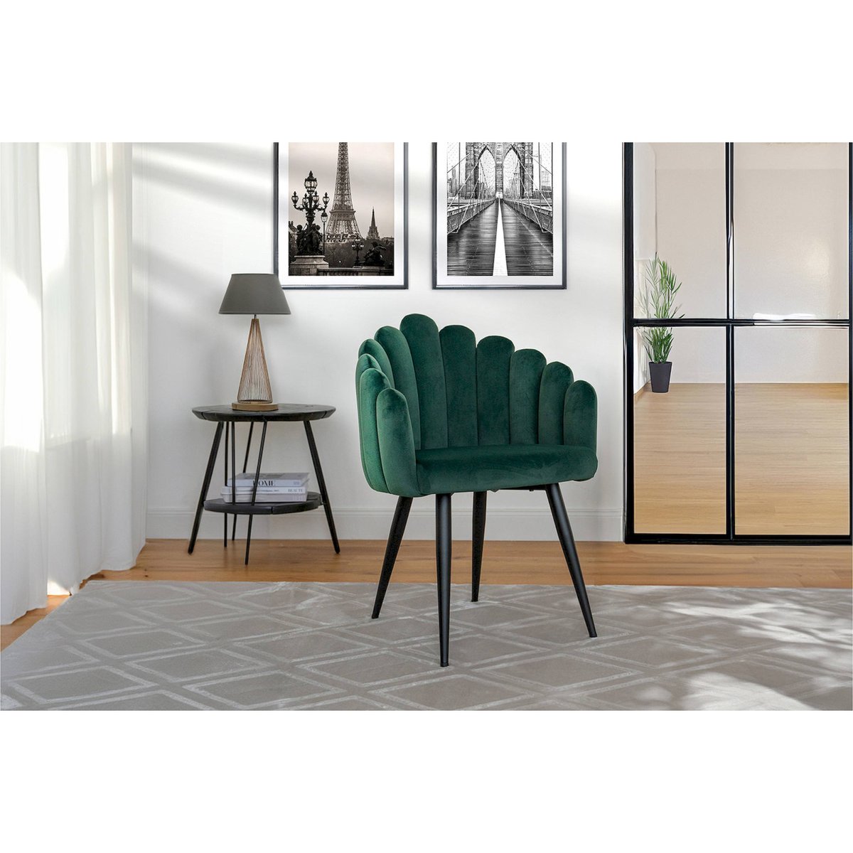 Chaise de salle à manger en tissu, Jeane vert sapin profond, ARTE ESPINA