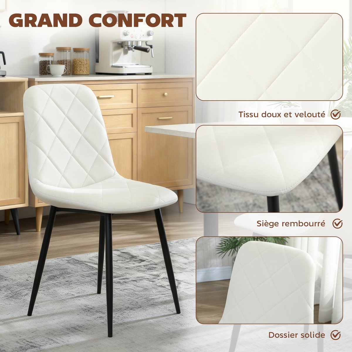 Chaise de salle à manger Polyester Crème crème, HOMCOM