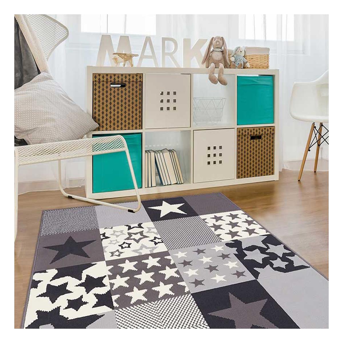 Tapis enfant tissé LYN1 CARETOILE crème, gris, noir, UN AMOUR DE TAPIS