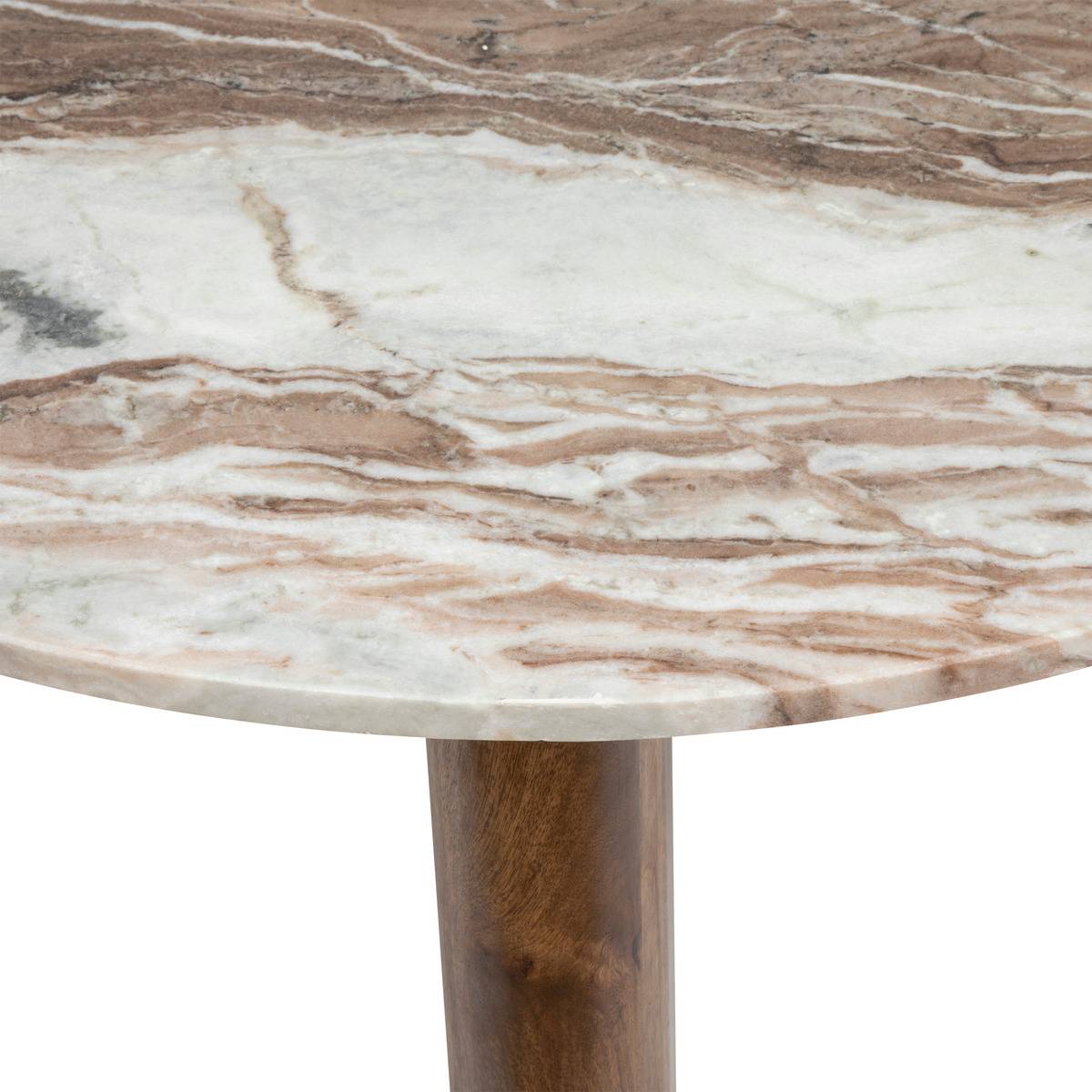 Table basse ronde plateau marbre piètement bois manguier COPPA beige, ATMOSPHERA
