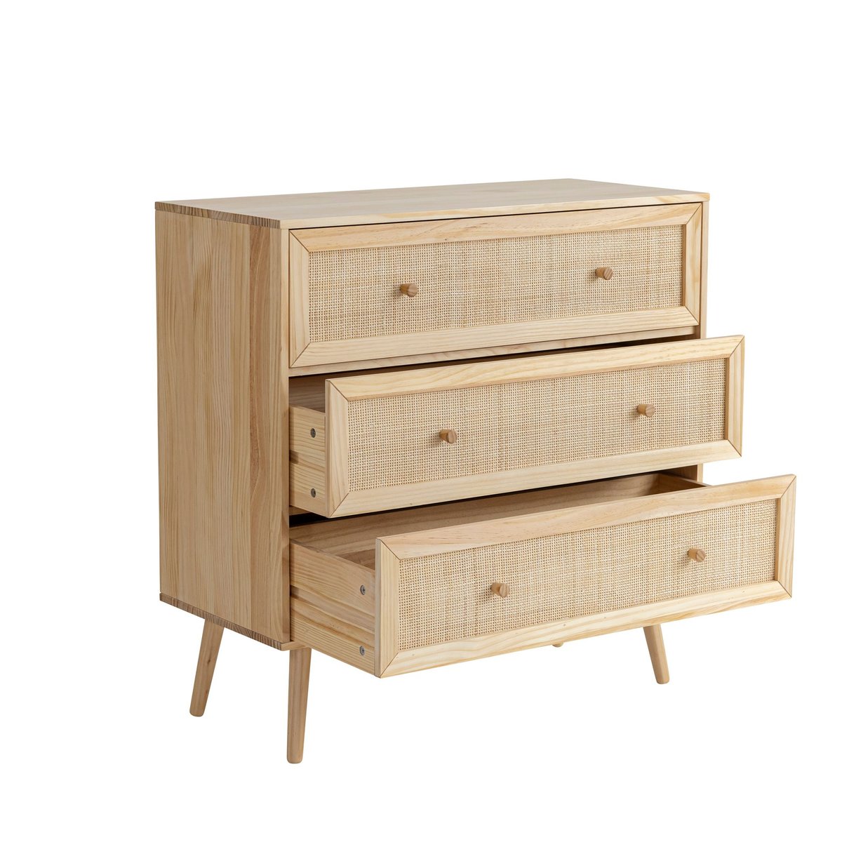 Chambre lit cannage enfant avec commode - ANNA bois naturel, TERRE DE NUIT