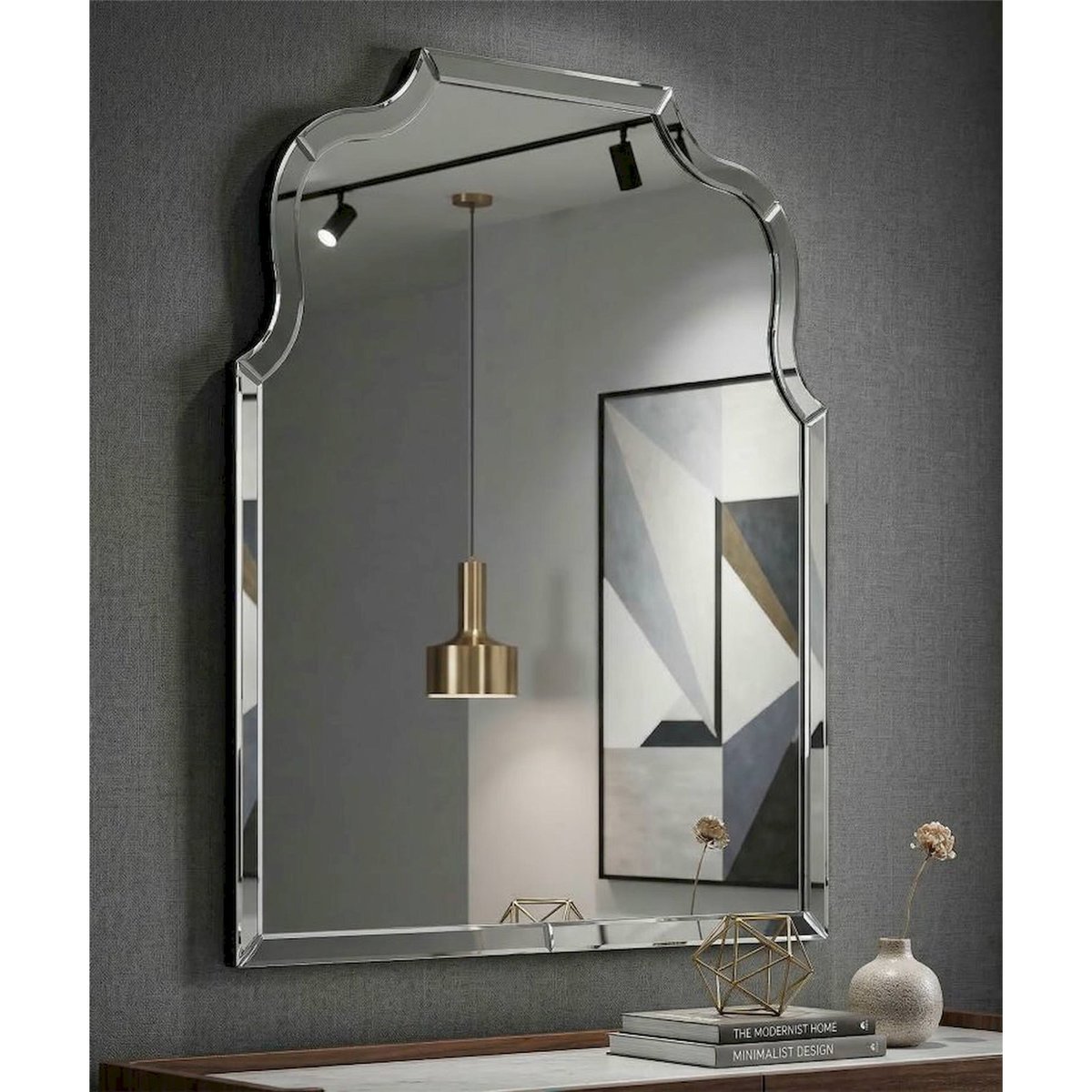 Miroir mural à cadre chantourné élégant GLAM gris, RECOLLECTION