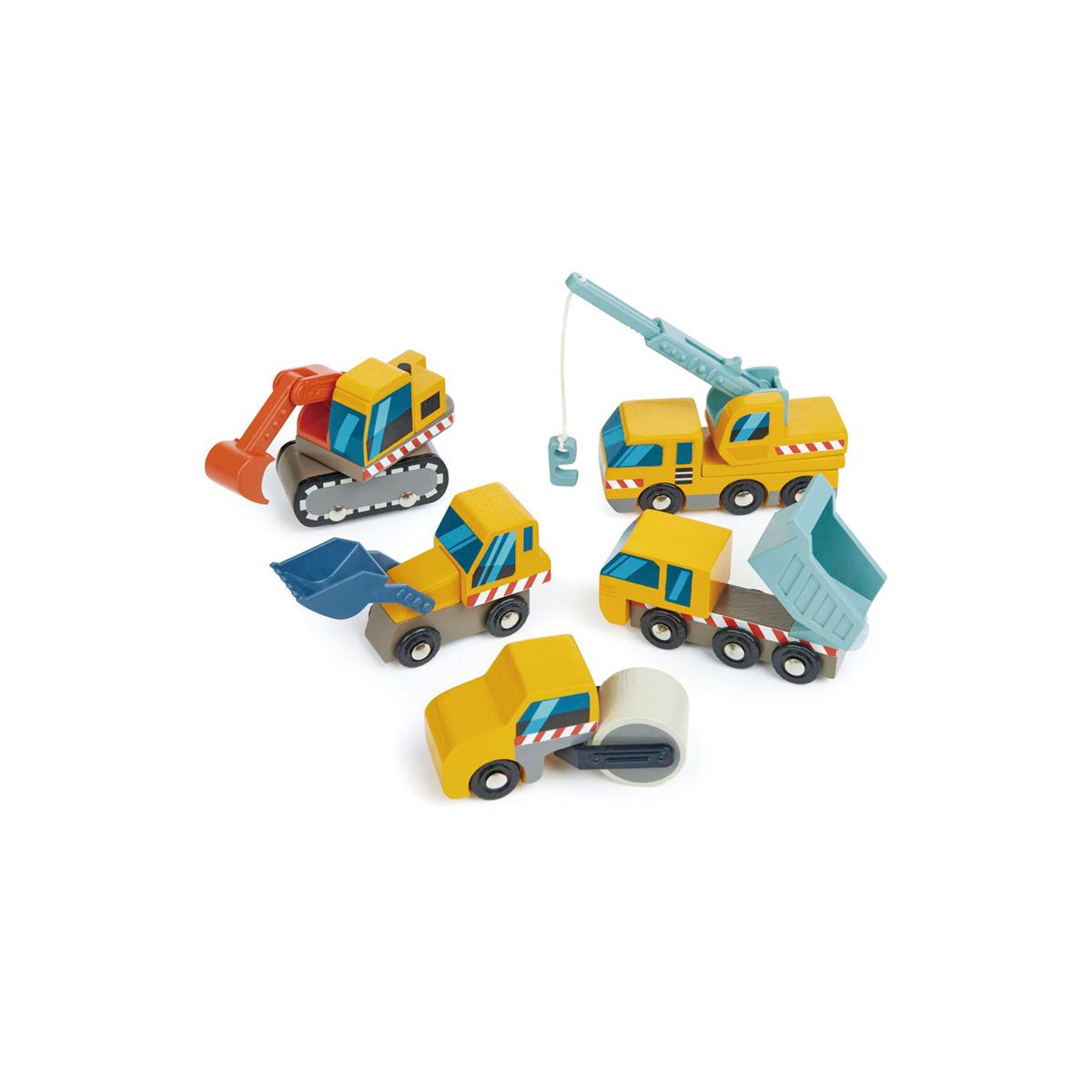 Lot d'engins de construction jaune, bleu, orange, TENDER LEAF TOYS