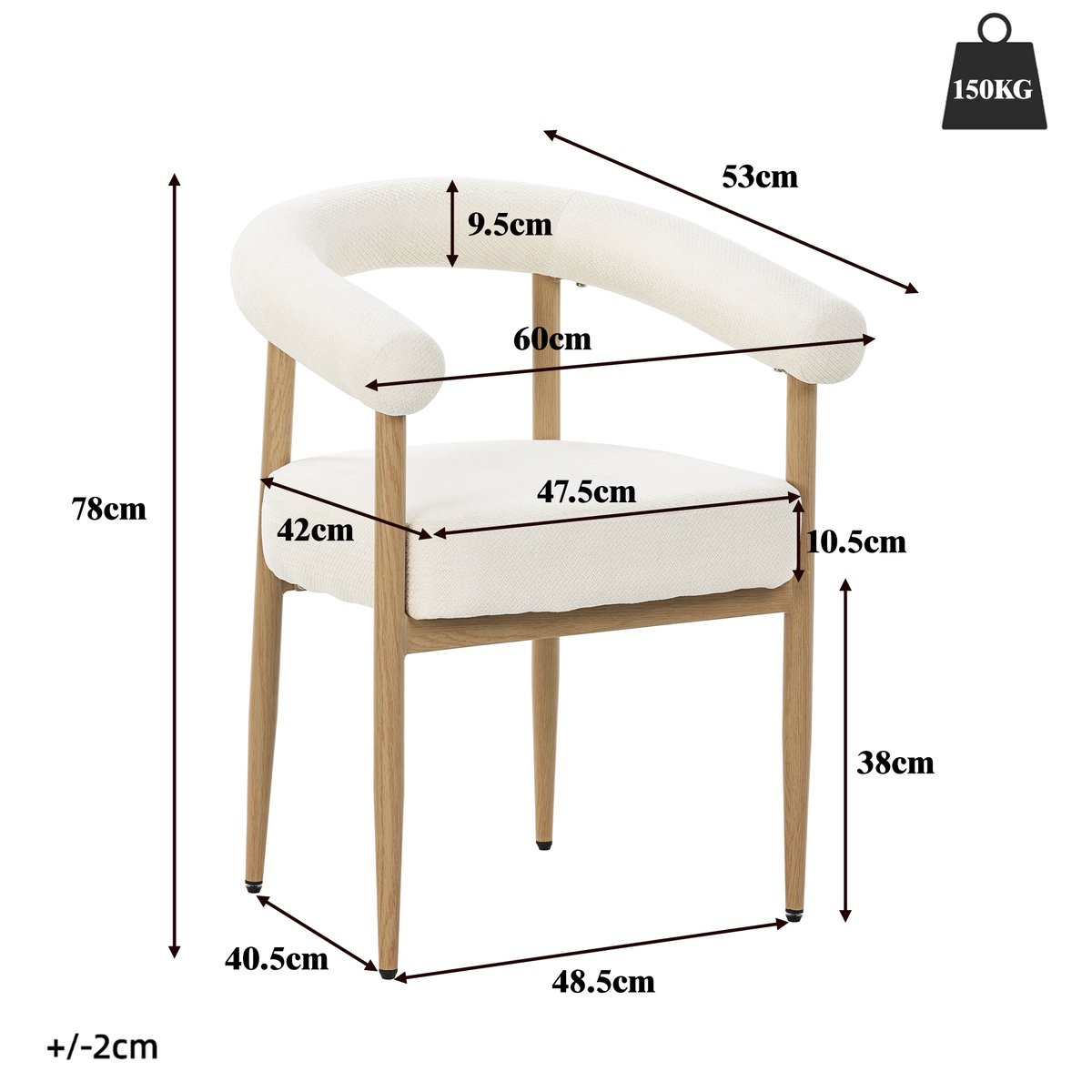 Lot de 4 fauteuils de salle à manger modernes en tissu chenille, HUGG blanc, MEUBLES COSY