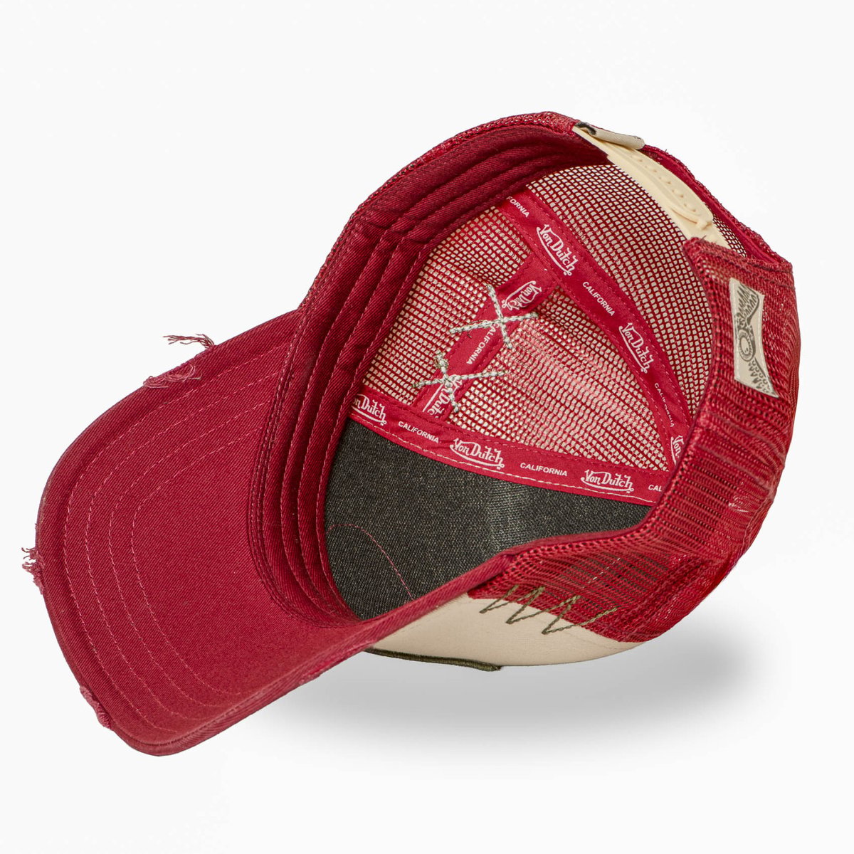 Casquette trucker USED beige/rouge/kaki foncé, VON DUTCH