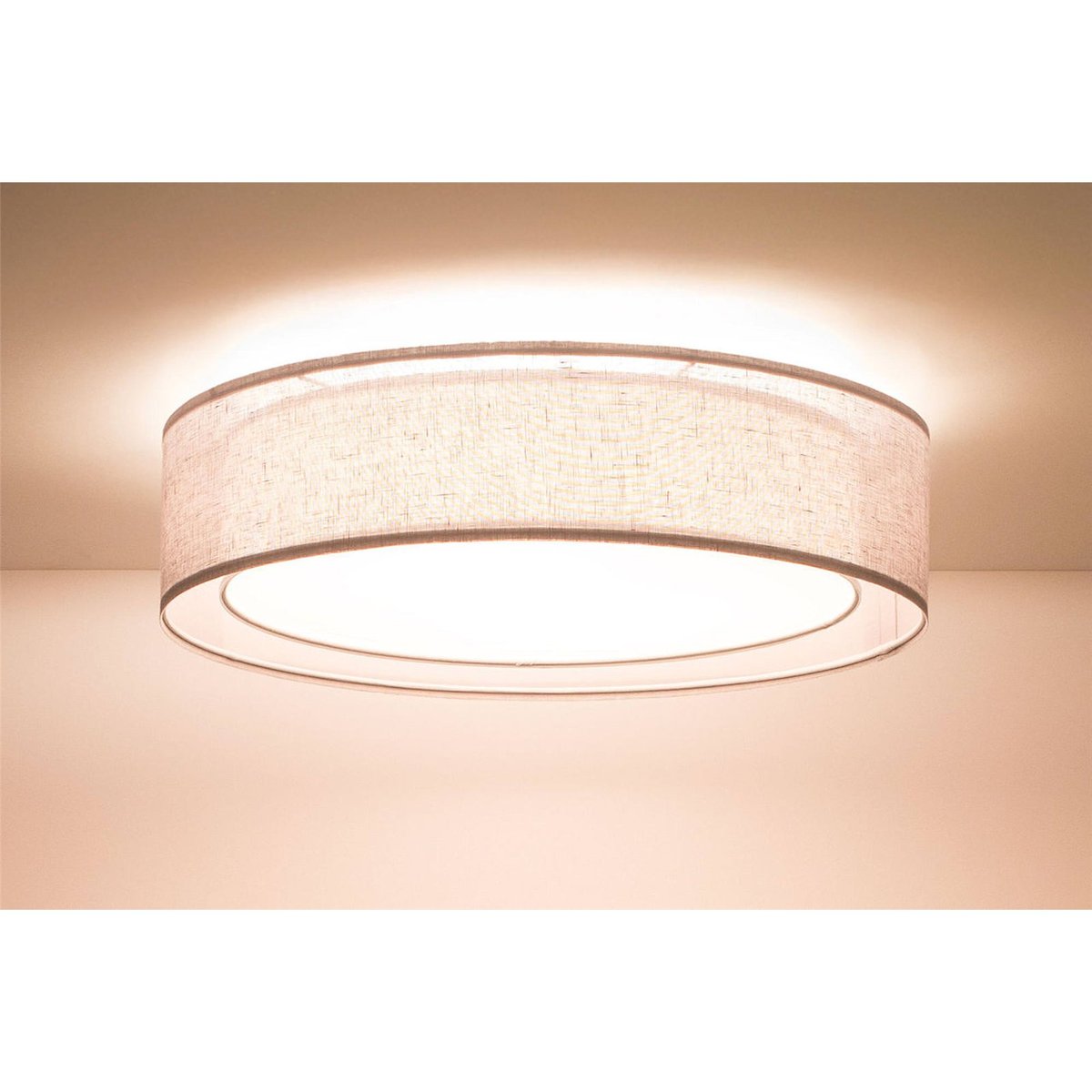 Plafonnier rond en tissu double couche Puro gris tissu semi transparent, BPS KONCEPT
