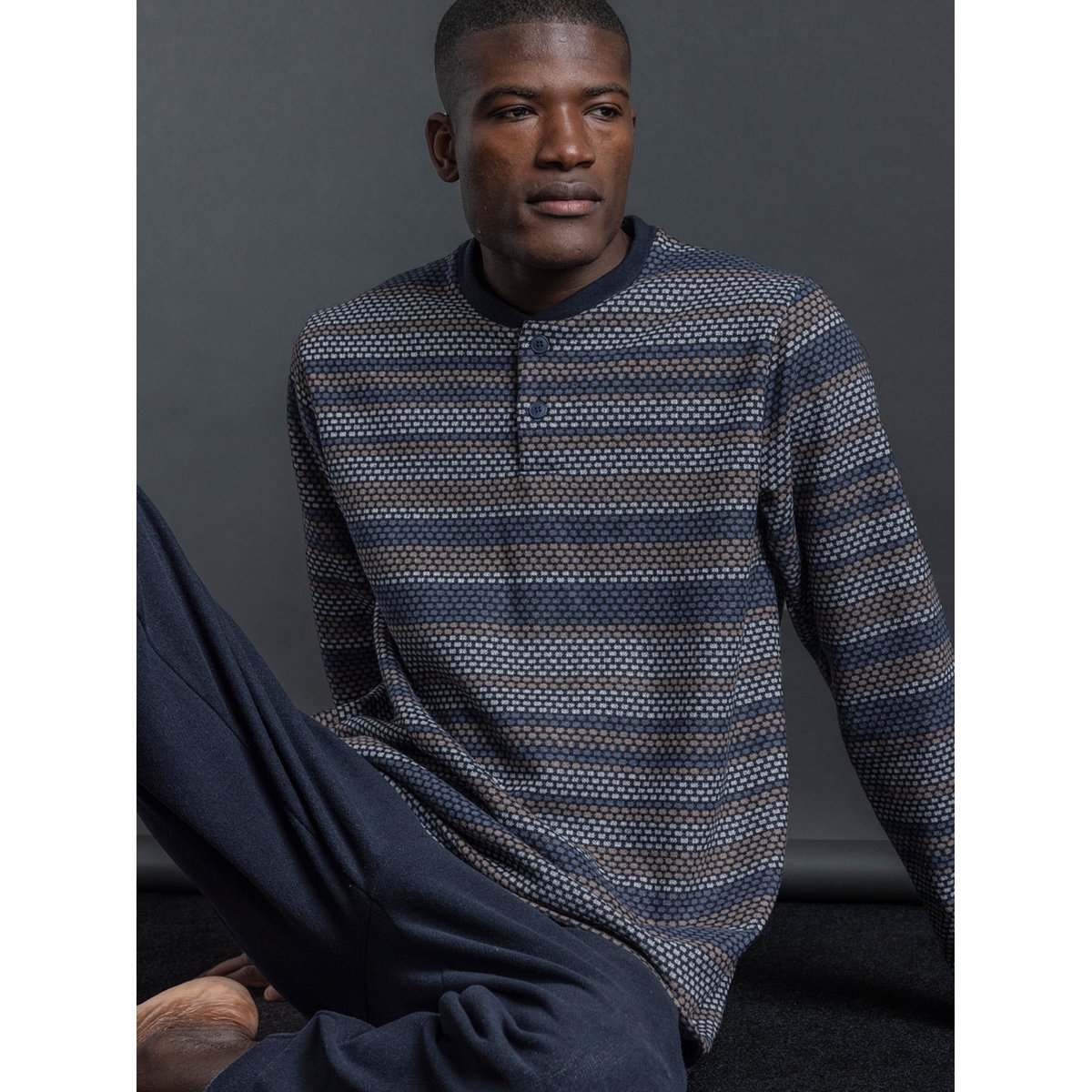 Pyjama pantalon top manches longues Magno bleu marine, ADMAS