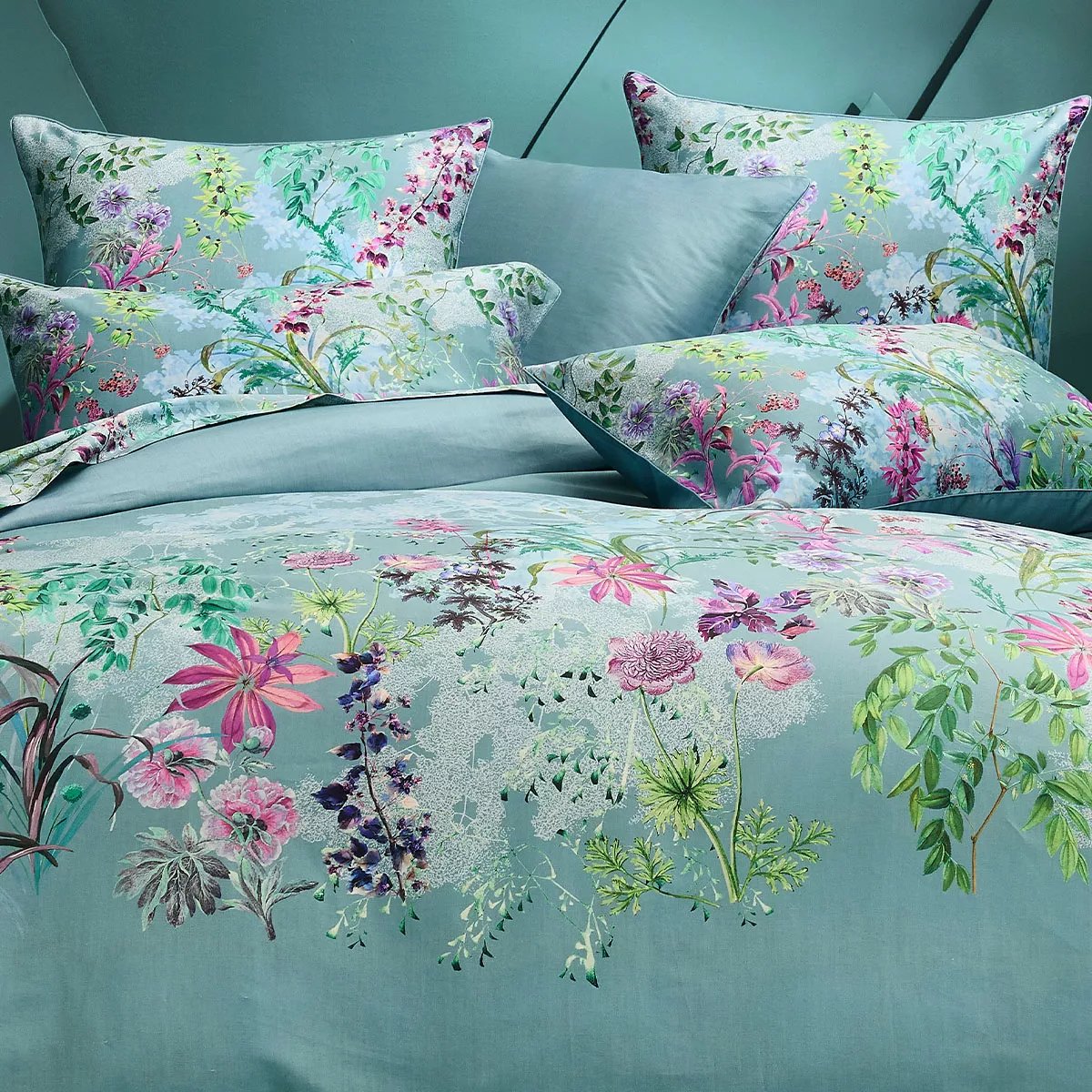 Drap plat satin de coton 90 fils OMBRES BOISEES givre, GARNIER THIEBAUT