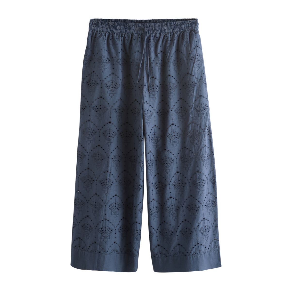 Pantalon crop large avec broderie coquillage bleu marine, NEXT