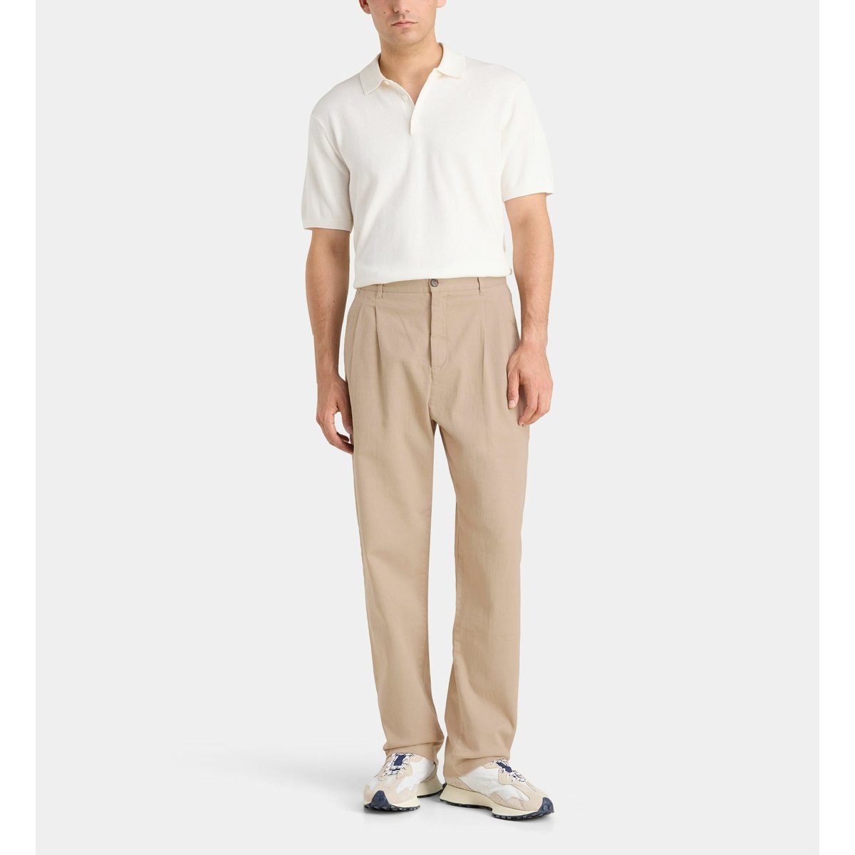 Pantalon ridouble ample à plis doubles en coton gris, GALERIES LAFAYETTE