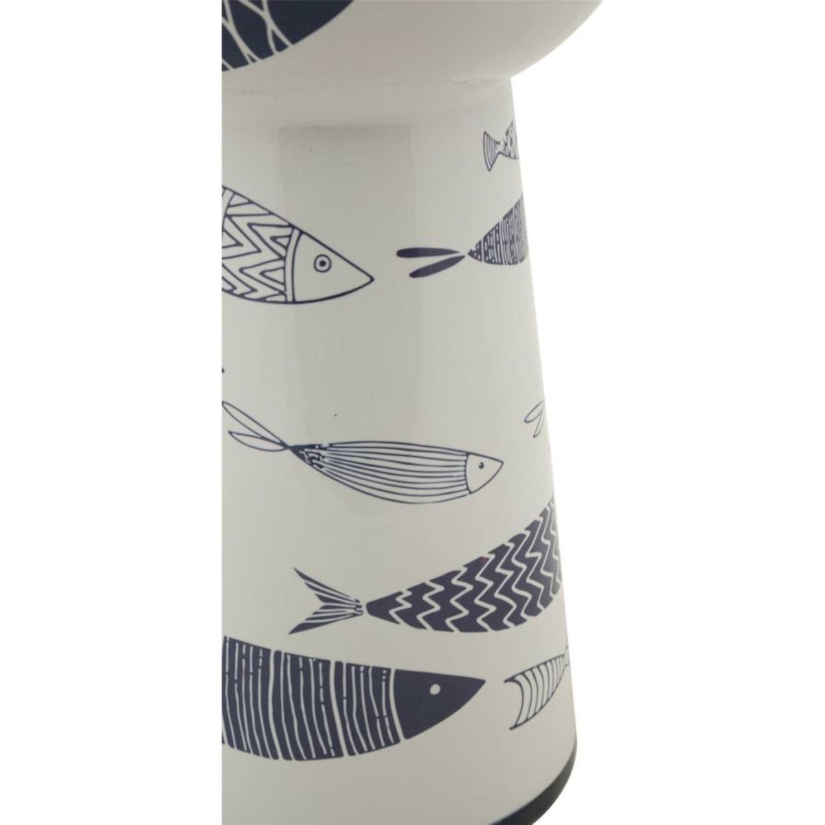 Vase haut en céramique motif poissons MODERN blanc avec décorations bleues, RECOLLECTION