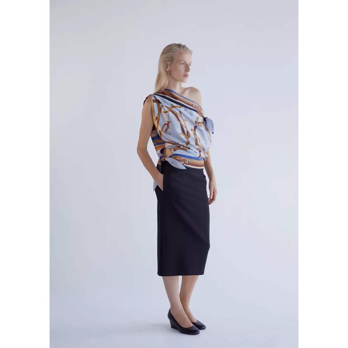 Blouse imprimée nœuds bleu ciel, MANGO