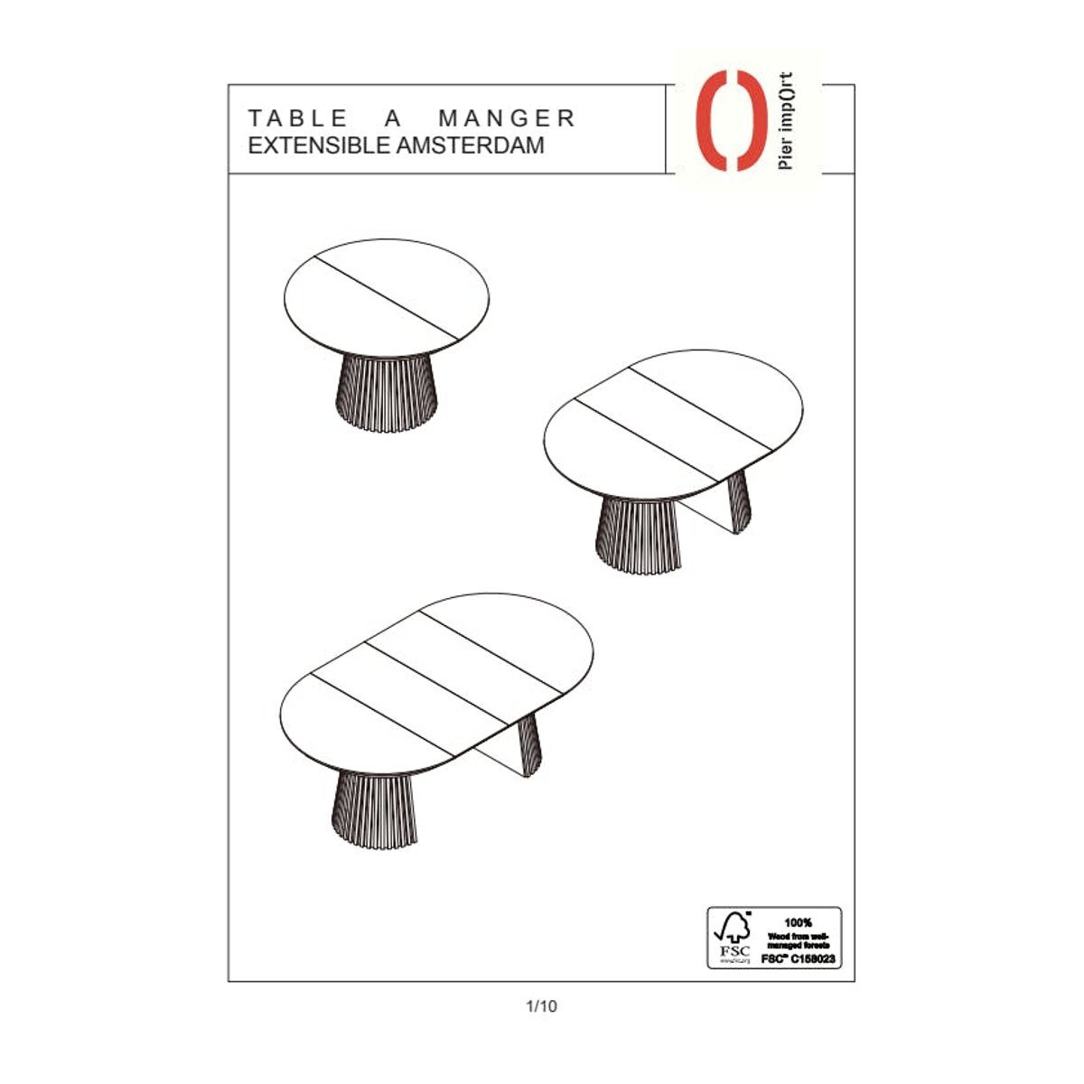 Table ronde extensible avec pied baguette AMSTERDAM chêne brun (8 places), PIER IMPORT