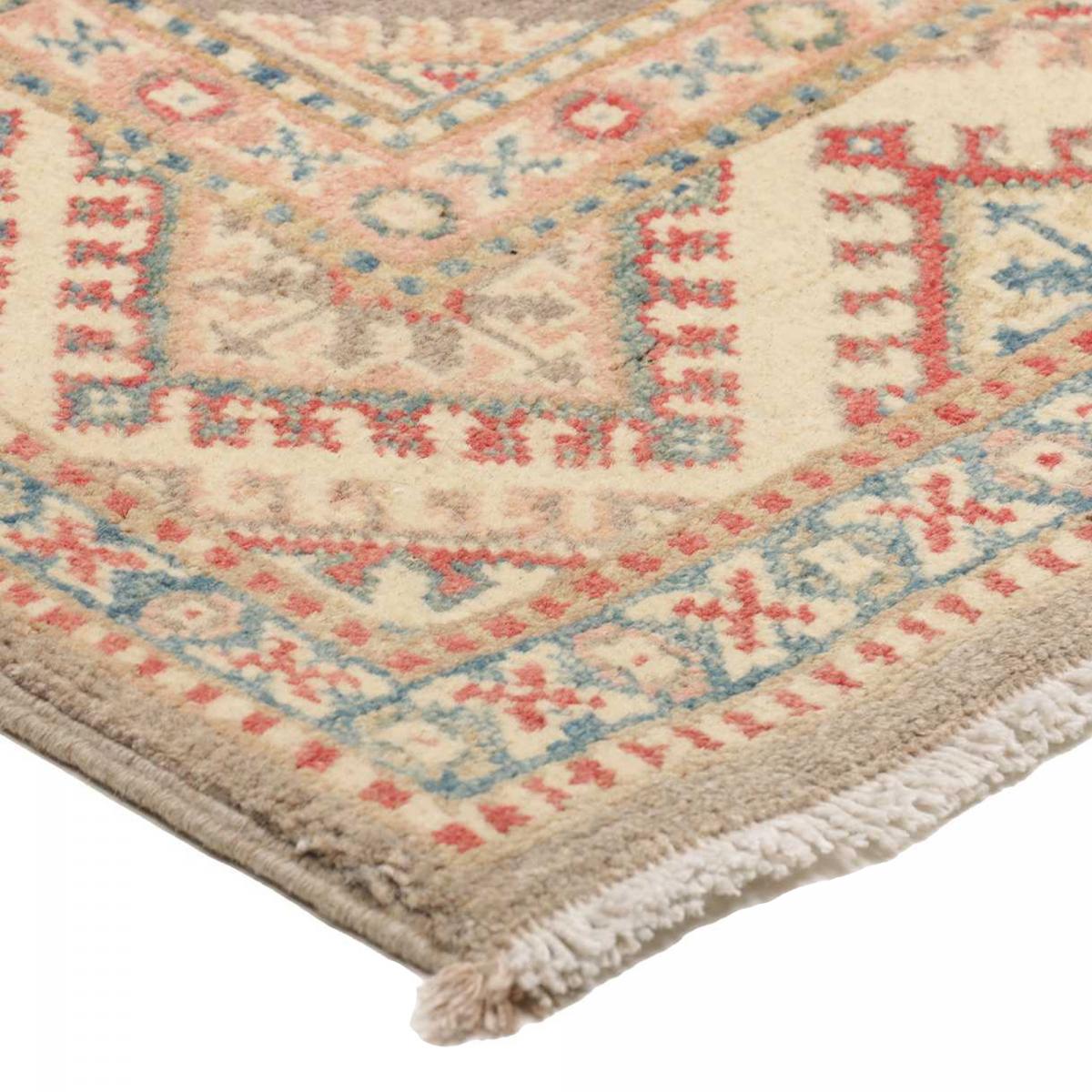 Tapis salon géométrique, noué main en laine, KAZAK CO 59 gris, beige, rouge, UN AMOUR DE TAPIS