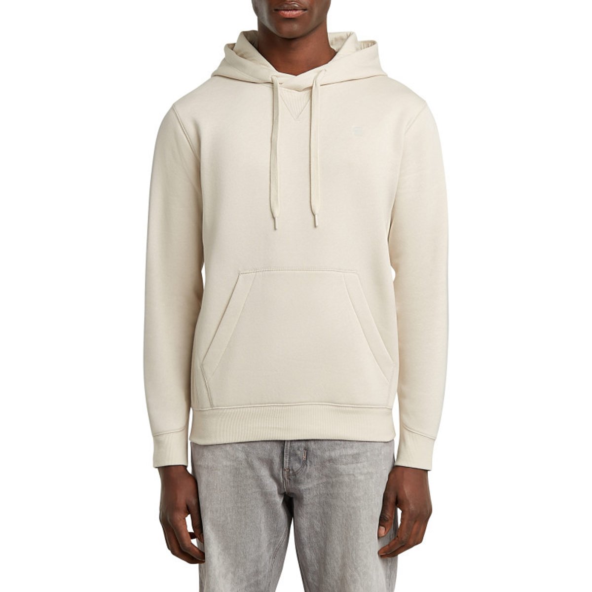 Sweat à capuche blanc uni avec une coupe droite et une poche kangourou blanc, G-Star RAW