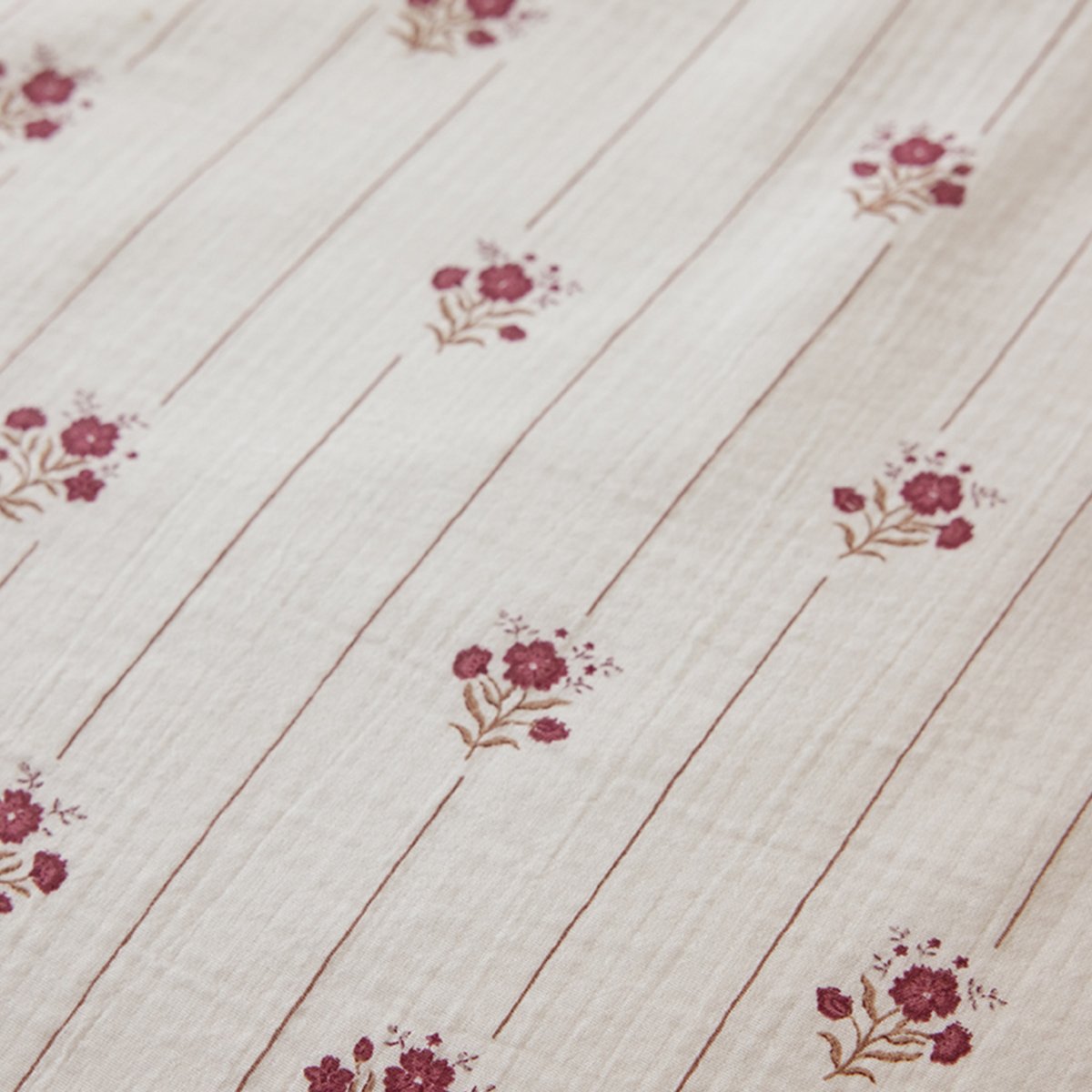 Parure de lit imprimée en gaze de coton, taies rectangles, ŒILLETS D'ORIENT rose clair, ESSIX