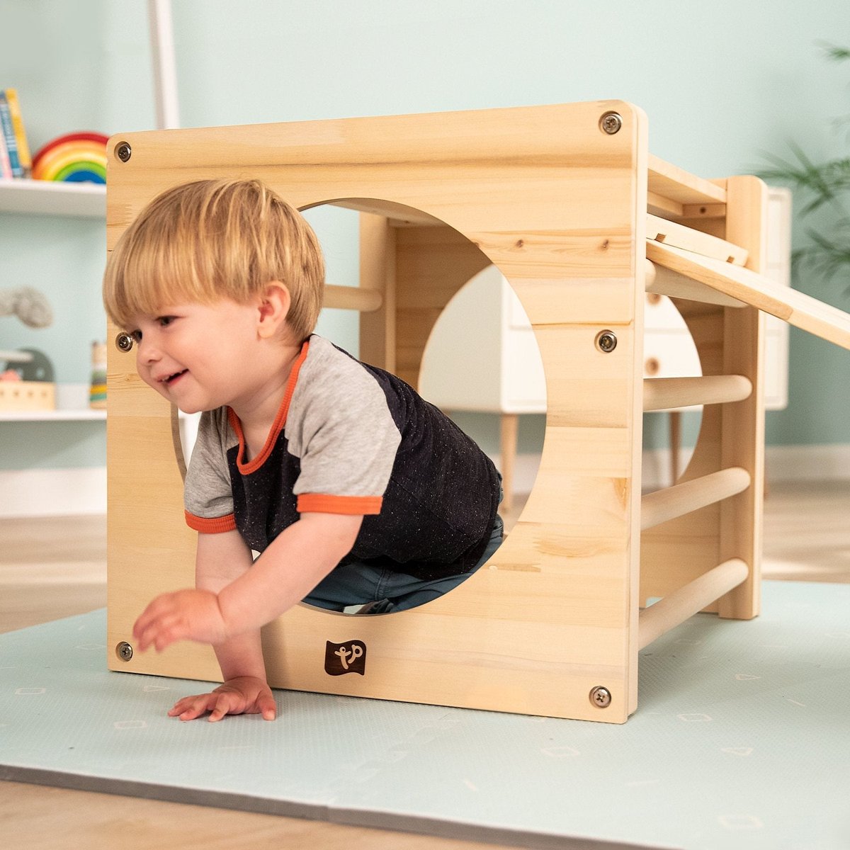 Cube d'escalade avec tableau créatif marron - blanc, ACTIVE TOTS