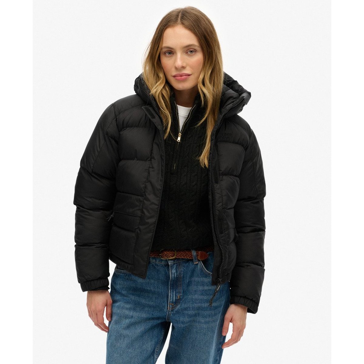 Doudoune Noire à Capuche noir, SUPERDRY
