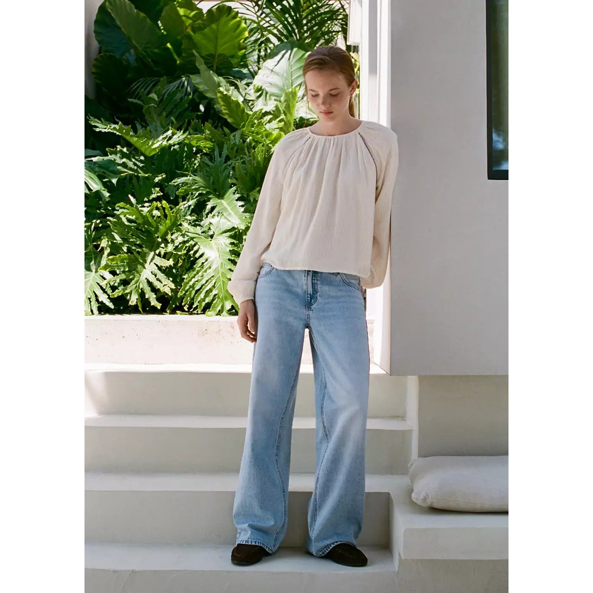 Blouse à rayures métallisées et ornements blanc cassé, MANGO TEEN