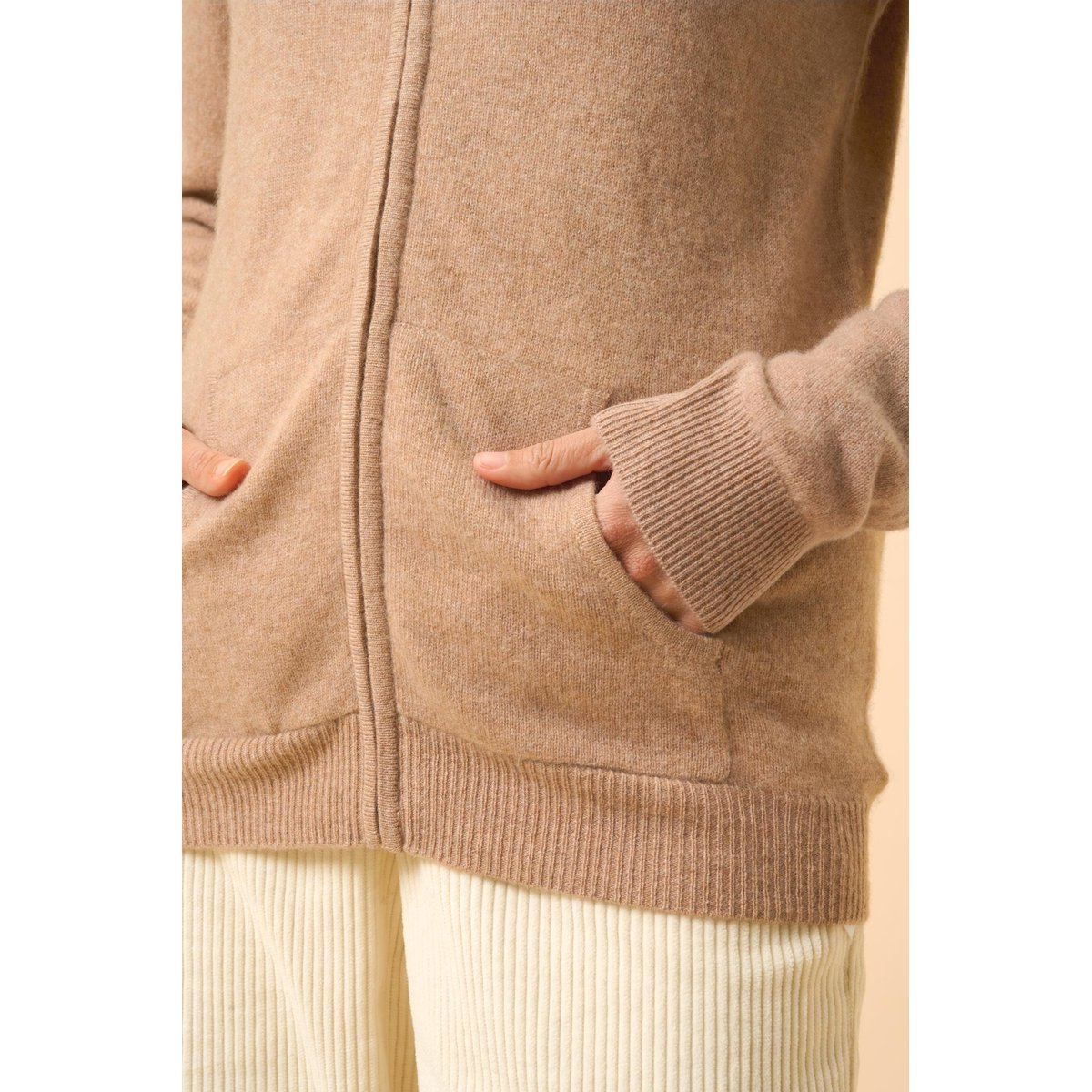 Gilet Zippé Col Montant Camel Chiné Ayr camel chiné, JUST CASHMERE