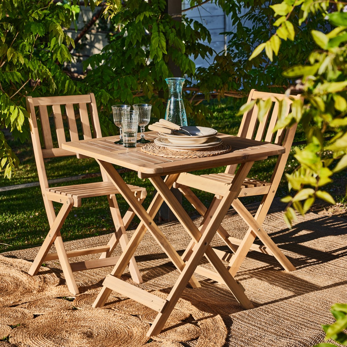 Salon de jardin, 2 chaises, JAVA LIGHT bois clair, DEFORA HOME