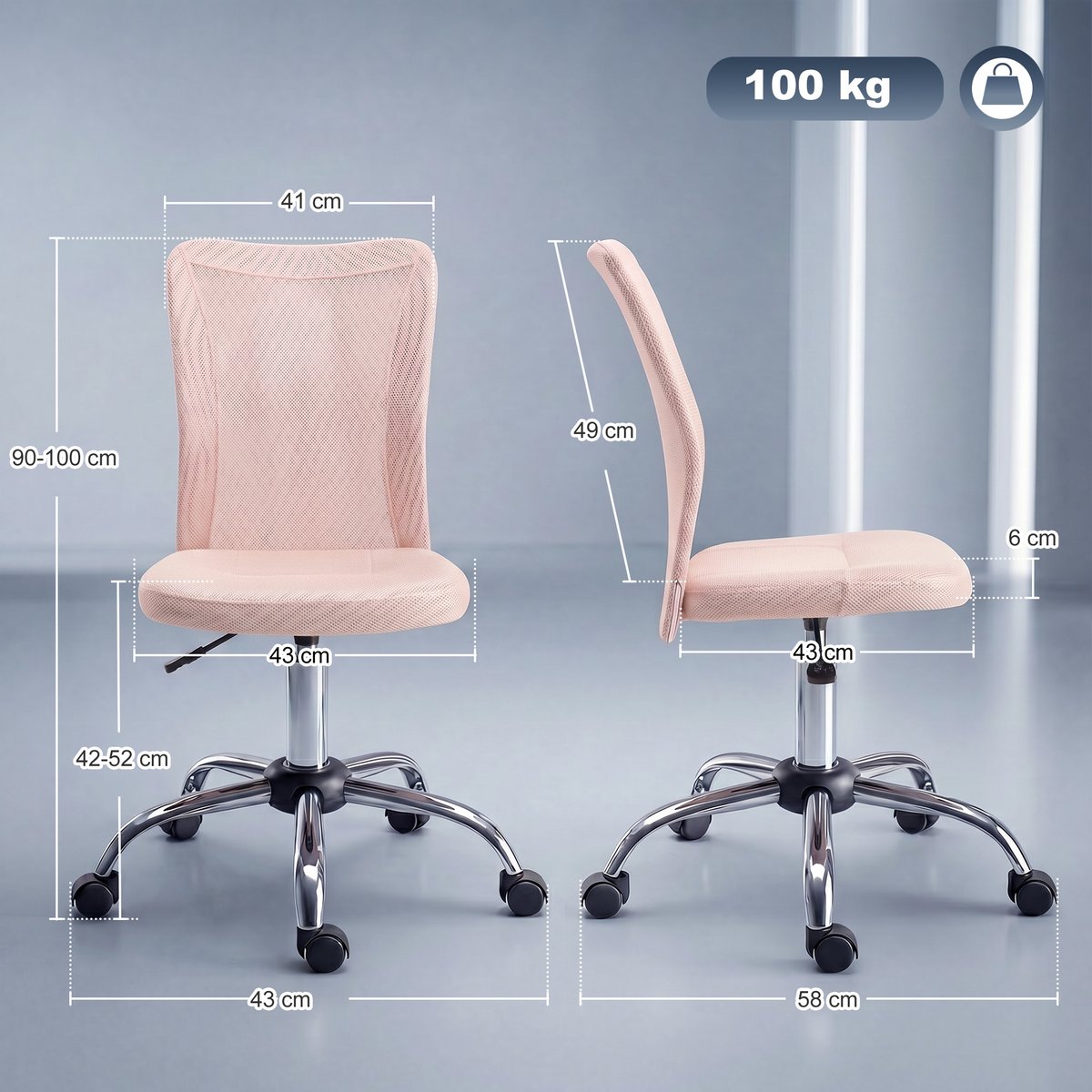 Chaise de bureau Polyester Rose rose, HOMCOM
