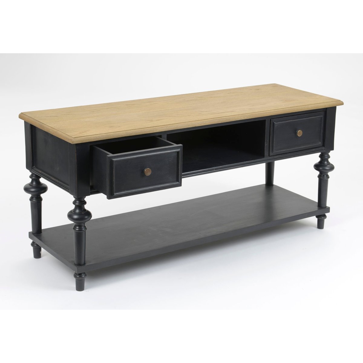 Meuble TV 2 tiroirs en bois massif L120 cm New Légende multicolore, AMADEUS