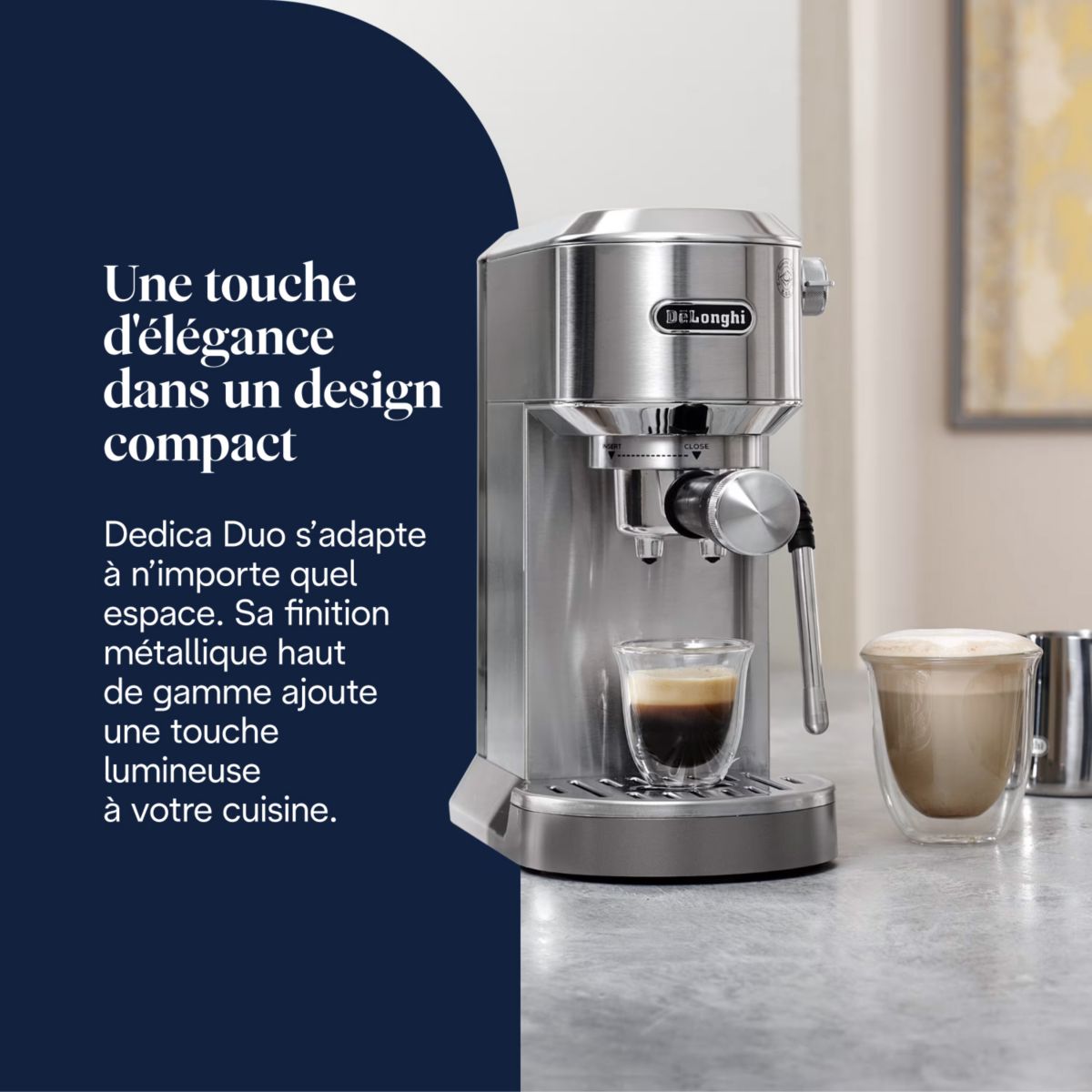 Machine à expresso EC890.M Dedica Duo Métal couleur unique, DELONGHI