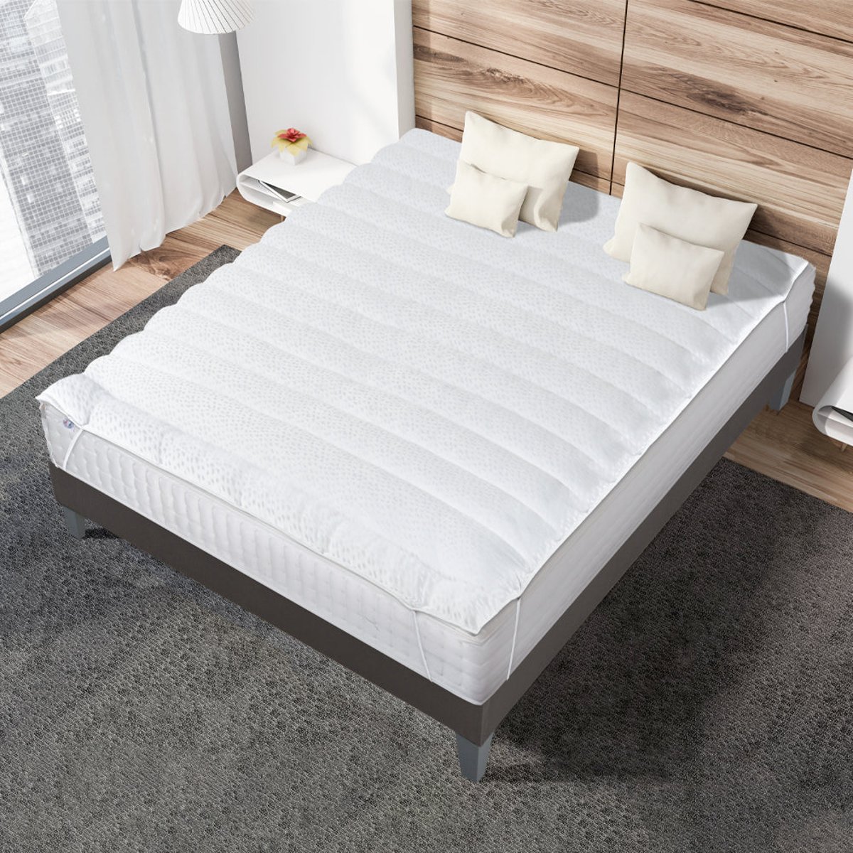 Surmatelas Wellness 140x190 cm Fibres creuses polyester blanc, BELLECOUR