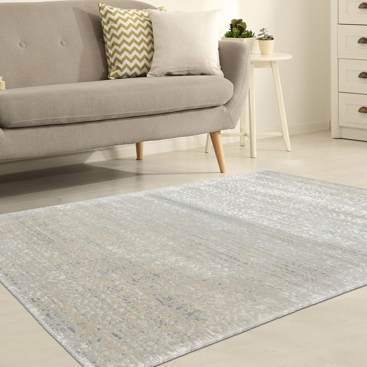 Tapis salon et chambre fait main en laine motif uni BREZE gris, blanc, UN AMOUR DE TAPIS
