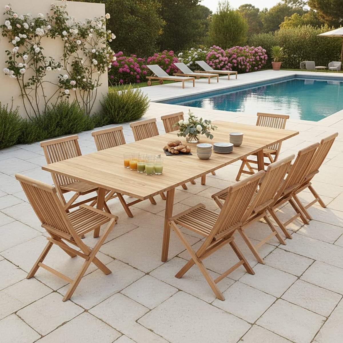 Salon de jardin en teck massif Oasis, 10 places naturel, TECK ATTITUDE