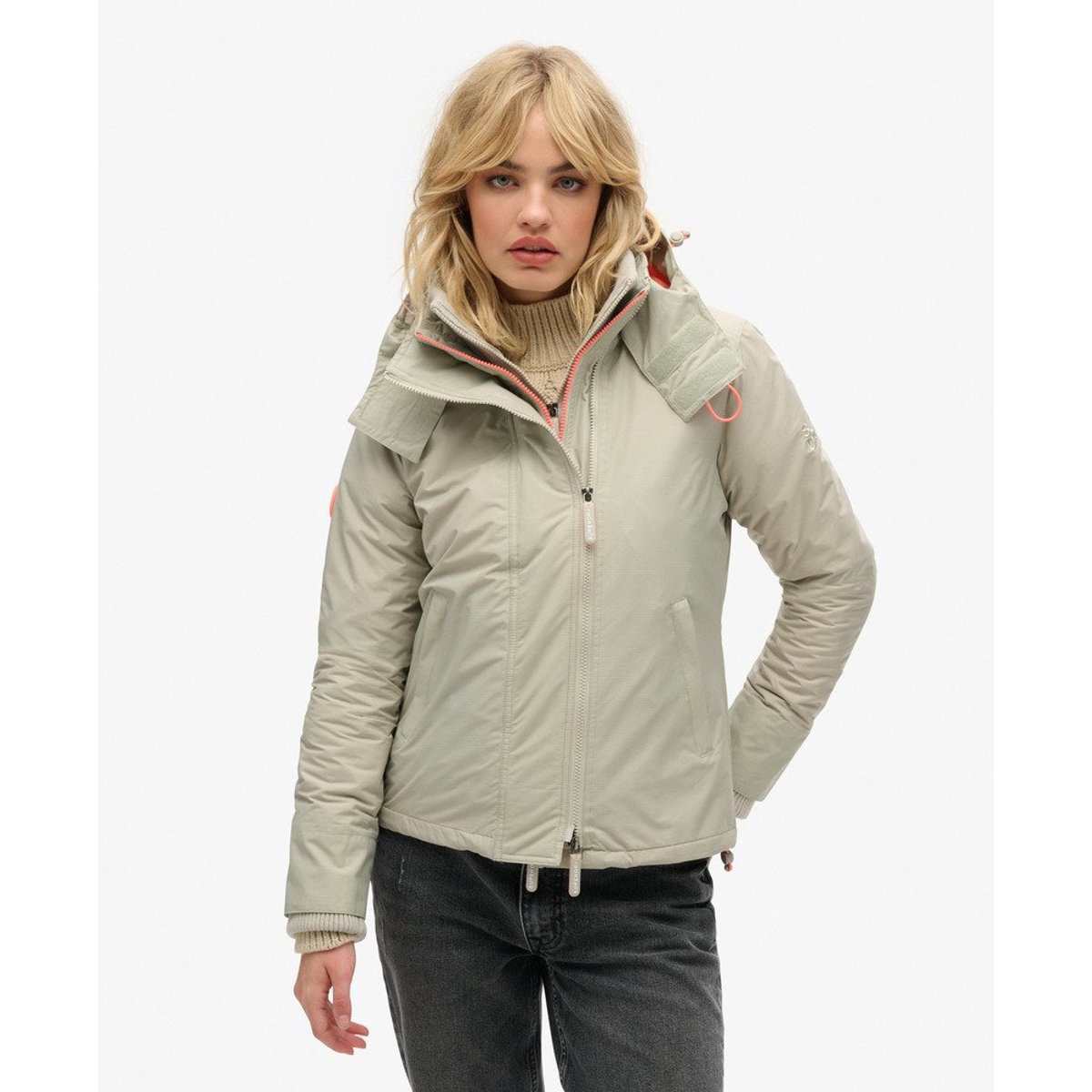 Veste à capuche Pop Zip Arctic SD-Windcheater gris saule quadrillage, SUPERDRY