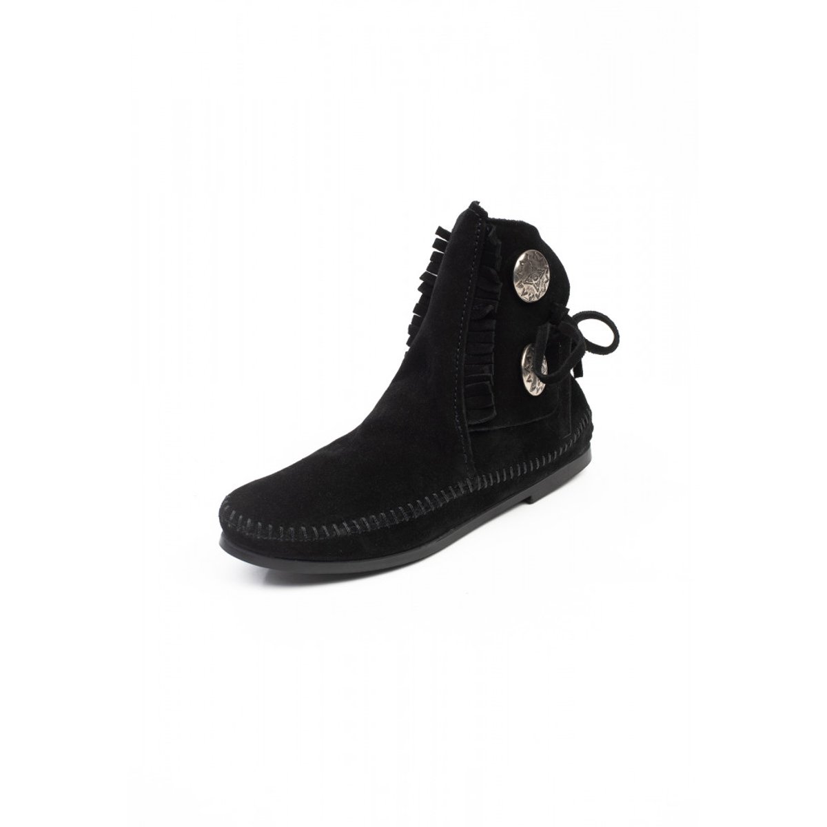 Bottines en cuir suede TWO BUTTON HARDSOLE noir, MINNETONKA