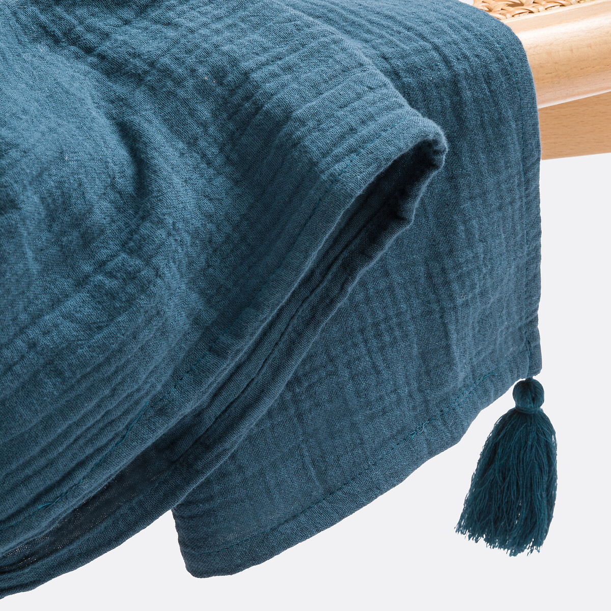 Plaid gaze de coton, Kumla bleu prusse, LA REDOUTE INTERIEURS