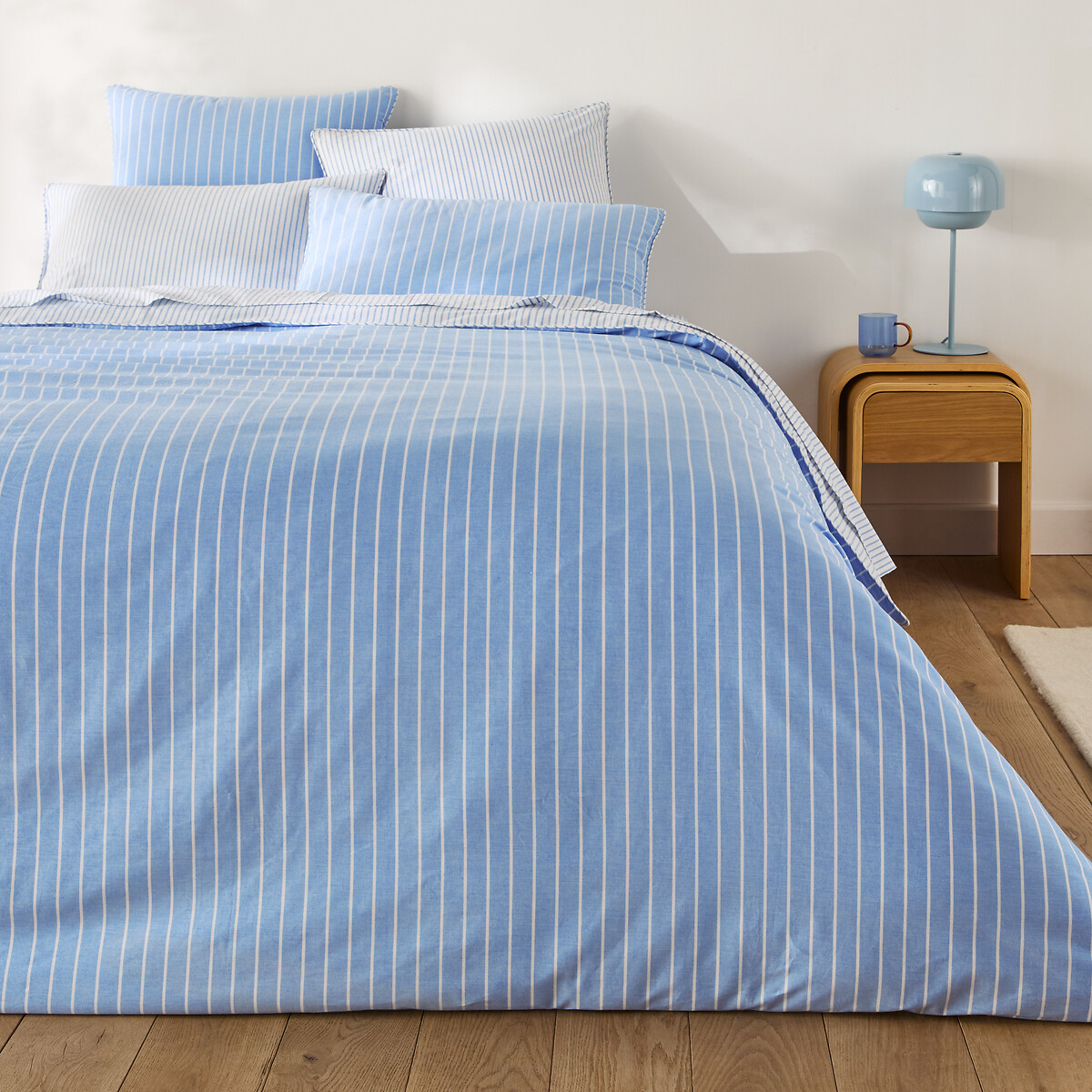 Taie d'oreiller en percale de coton, Edward rayé bleu, LA REDOUTE INTERIEURS